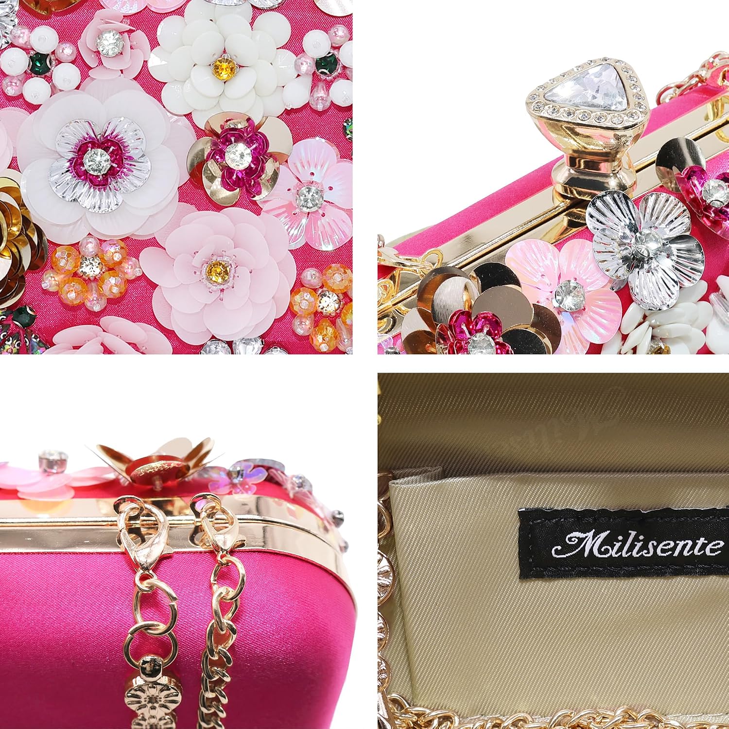 Milisente Women's Clutch Purse Flower Evening Handbag Chain Strap Shoulder Bag With Handle