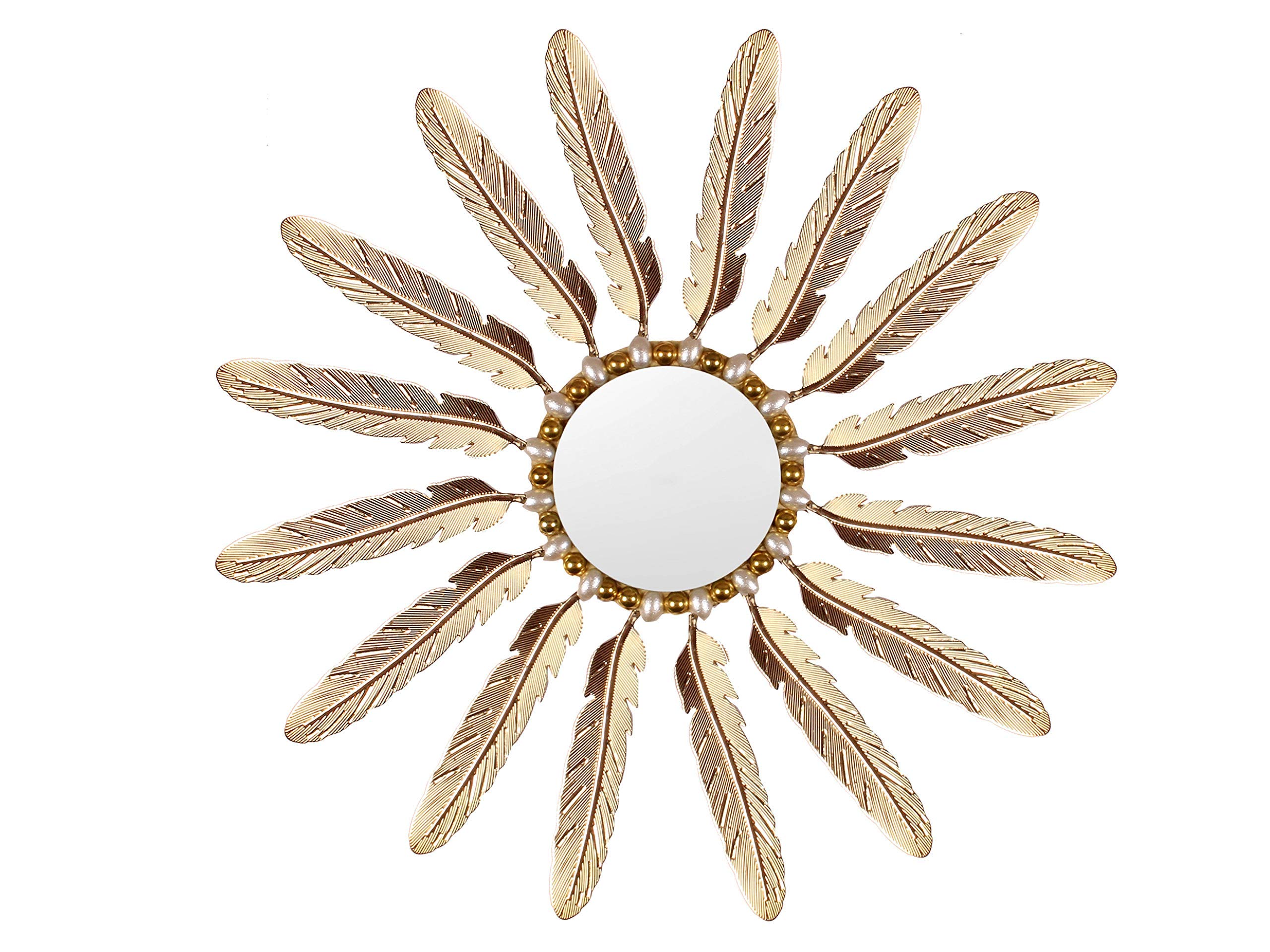 CEPS Make Design Sunburst Big Leaf Shaped Gold Metal Wall Decorative Antique Mirror for Home(Living Room) and Hotel/Office Decor CEPS