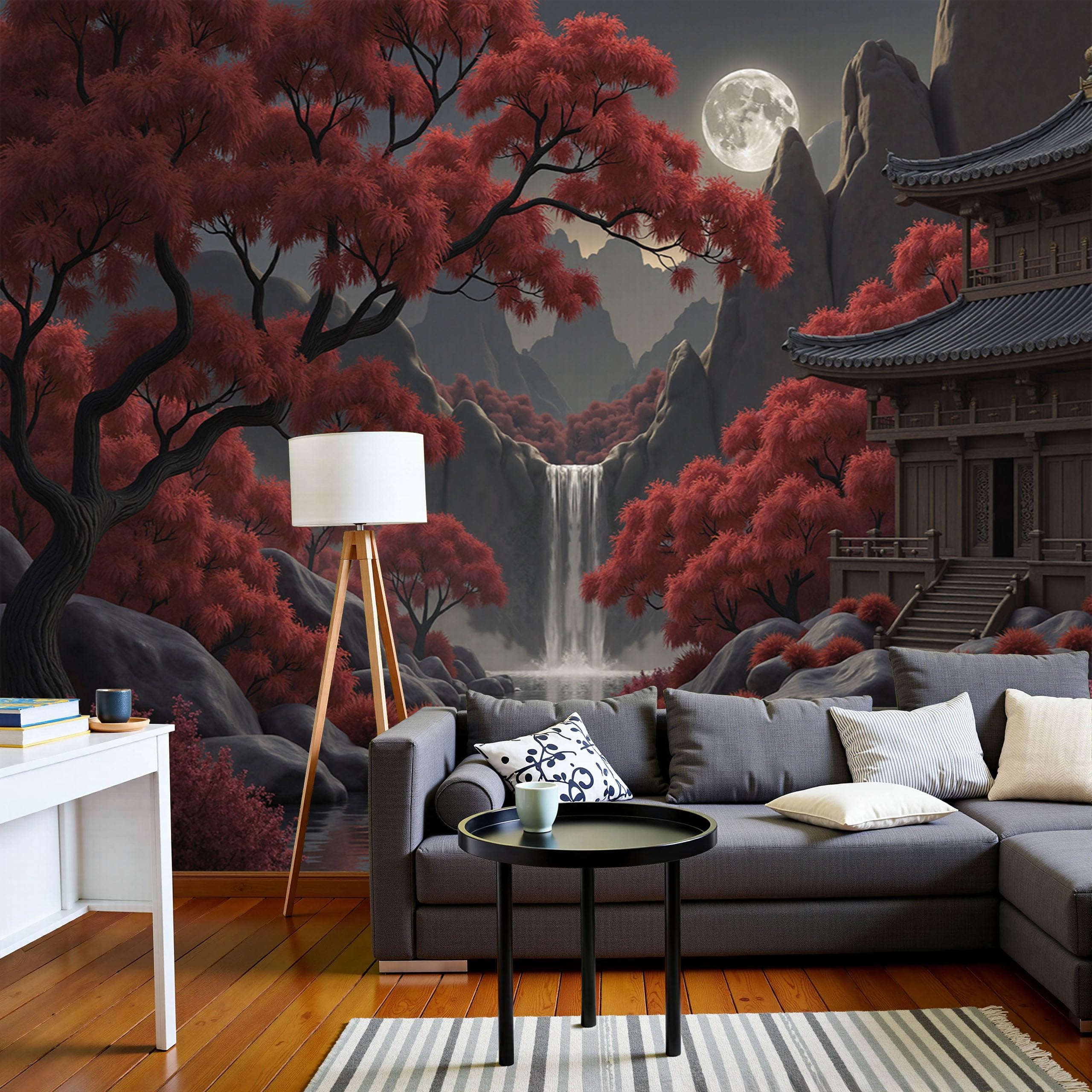 Papier peint panoramique cascade d'érable rétro 400x280cm pour décoration murale de salon