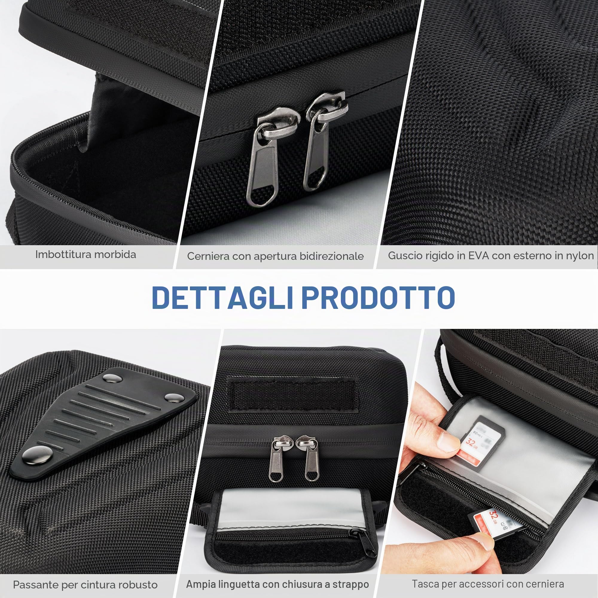 JJC Custodia rigida antiurto per fotocamera, accesso rapido, chiusura con cerniera, per Nikon Canon, Sony, Olympus e altri, con interno imbottito, manico in gomma, tasca con patta in velcro, Nero,