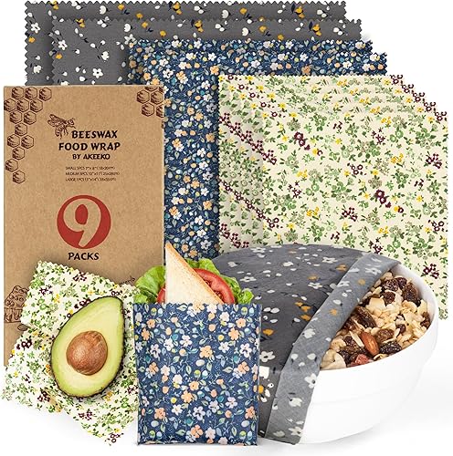 Miniatura 11 de Akeeko Envolturas reutilizables de cera de abejas – Surtido de 9 paquetes, reutilizables, sin plástico, almacenamiento de alimentos 5 pequeñas, 2