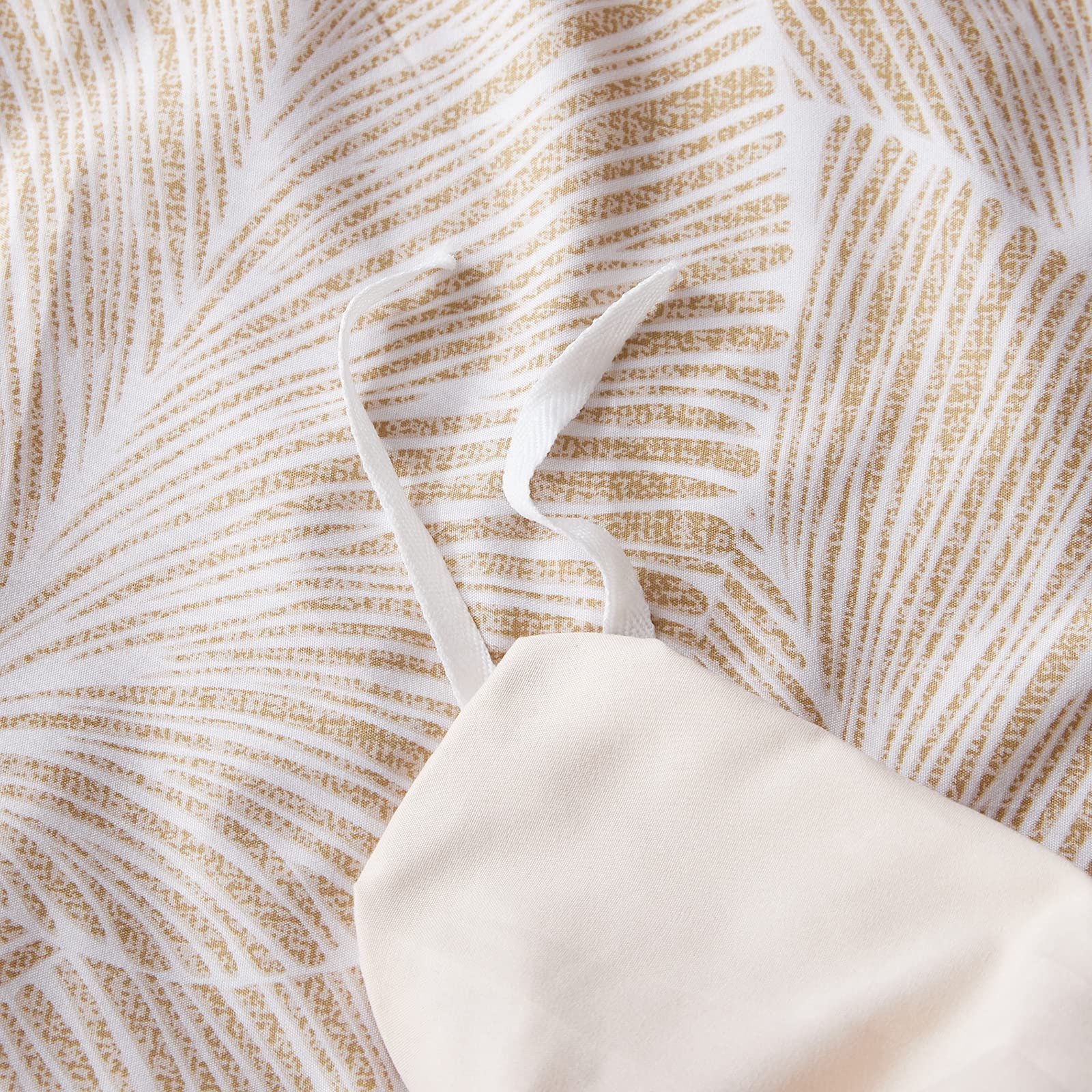 Jemiipee Blumen Bettwäsche-Set mit Tropische Palmblätter Muster, 2 x Bettbezüge 135x200 cm mit 2 x Kissenbezüge 80x80 cm und Reißverschluss, Weiche 100% Mikrofaser Bettwäsche Modern, Beige