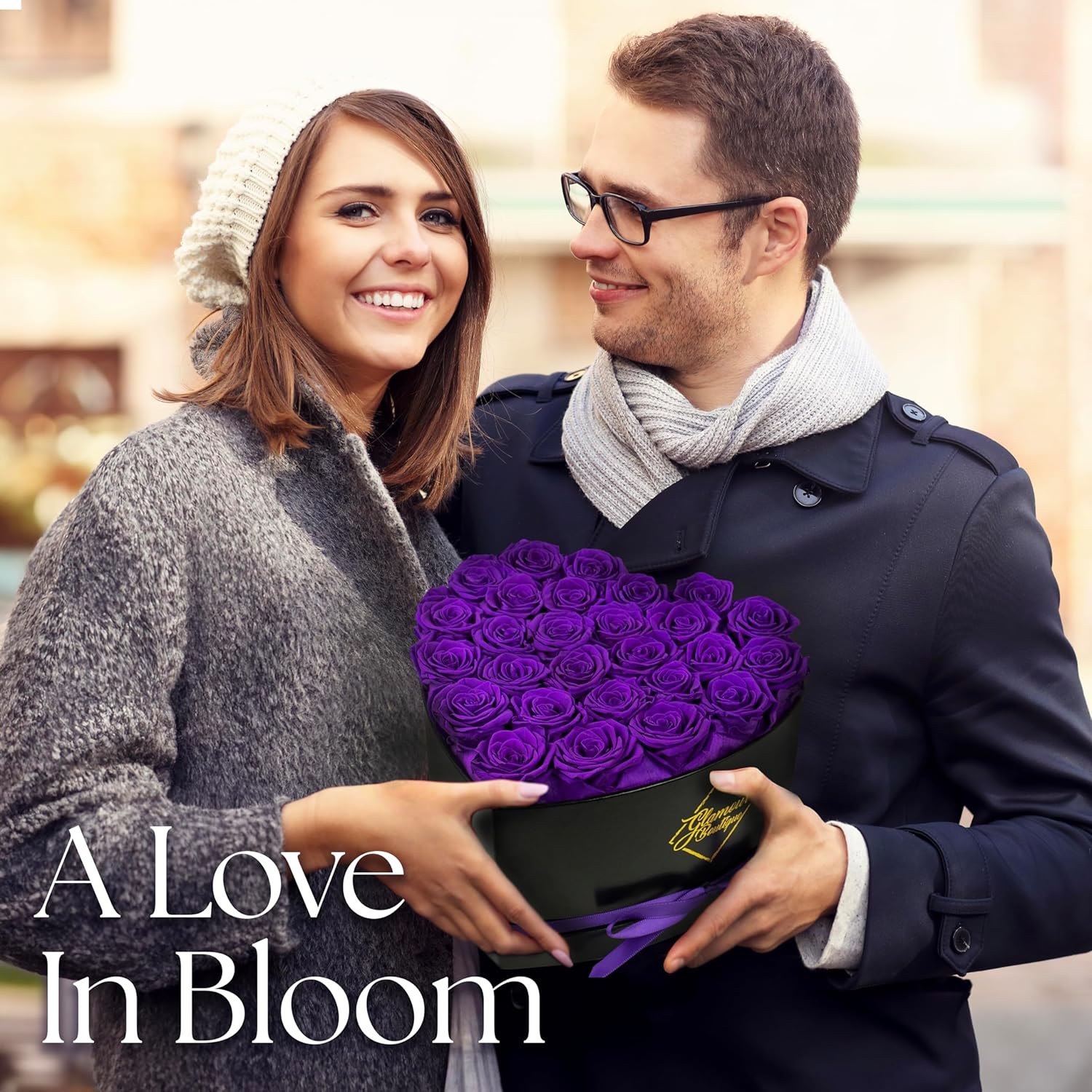 GLAMOUR BOUTIQUE 27 Flower Forever Heart Shape Box, Eternal Preserved Roses Gift for Her, Lasting Flowers, Premium Floral Heart Box for Birthday, Anniversary or Valentine’s Day, Purple (Color-Treated) - Image 4