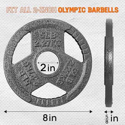 Miniatura 3 de Yes4All Tri-Grip Handle - Placas olímpicas de hierro fundido, placas de peso de 2 pulgadas para levantamiento de pesas con acabado suave y duradero,