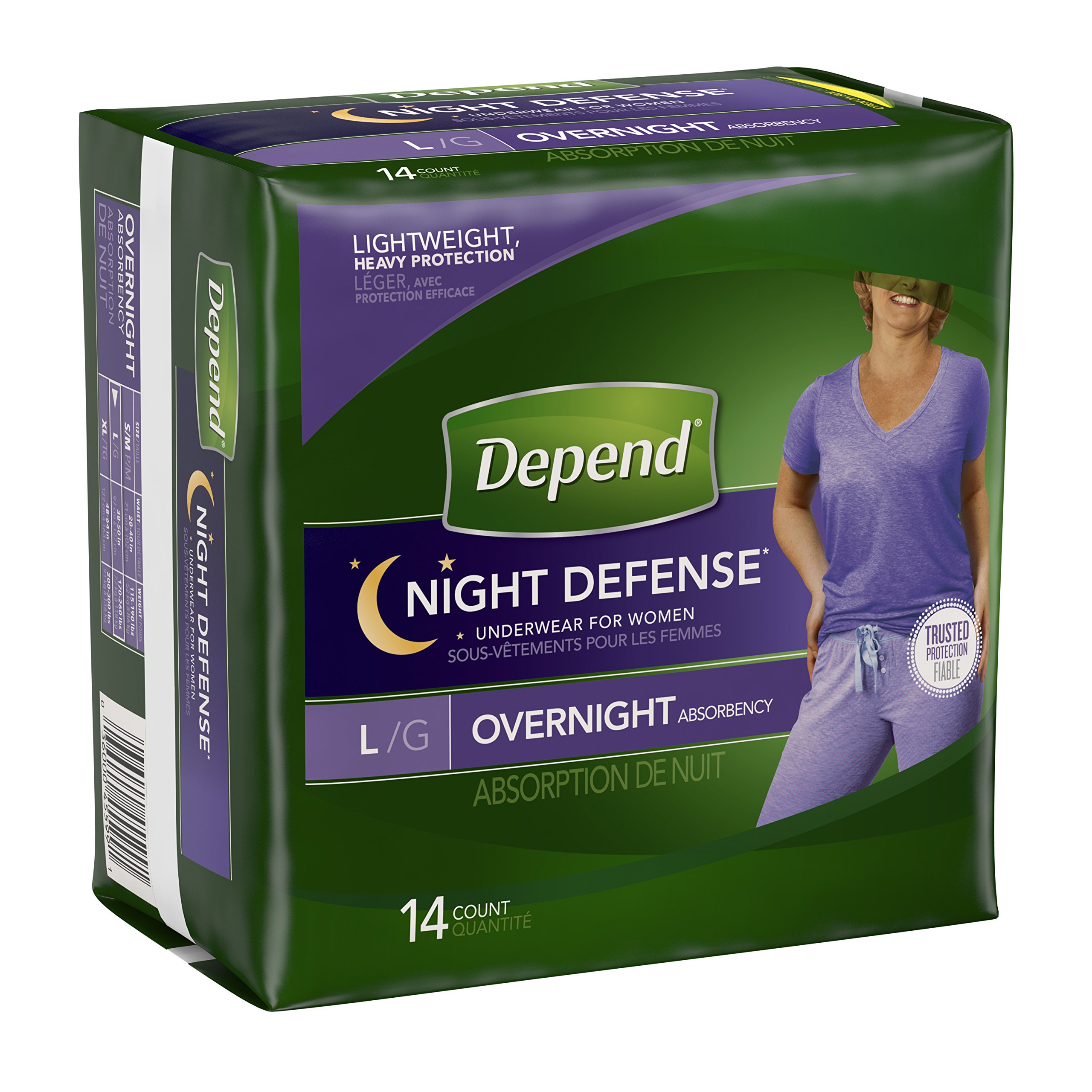 DependNight Defense Incontinence Overnight Underwear for Women, L, 14 Count