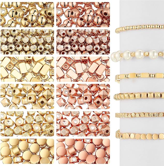 2200 Pieces Assorted Spacer Beads Faceted Rondelle Shape Beads Round Loose Bead Flat Disc Beads Tiny Tube Beads Small Spacer Beads with Hole for DIY Crafts Bracelets, Necklaces and Jewelry Making
