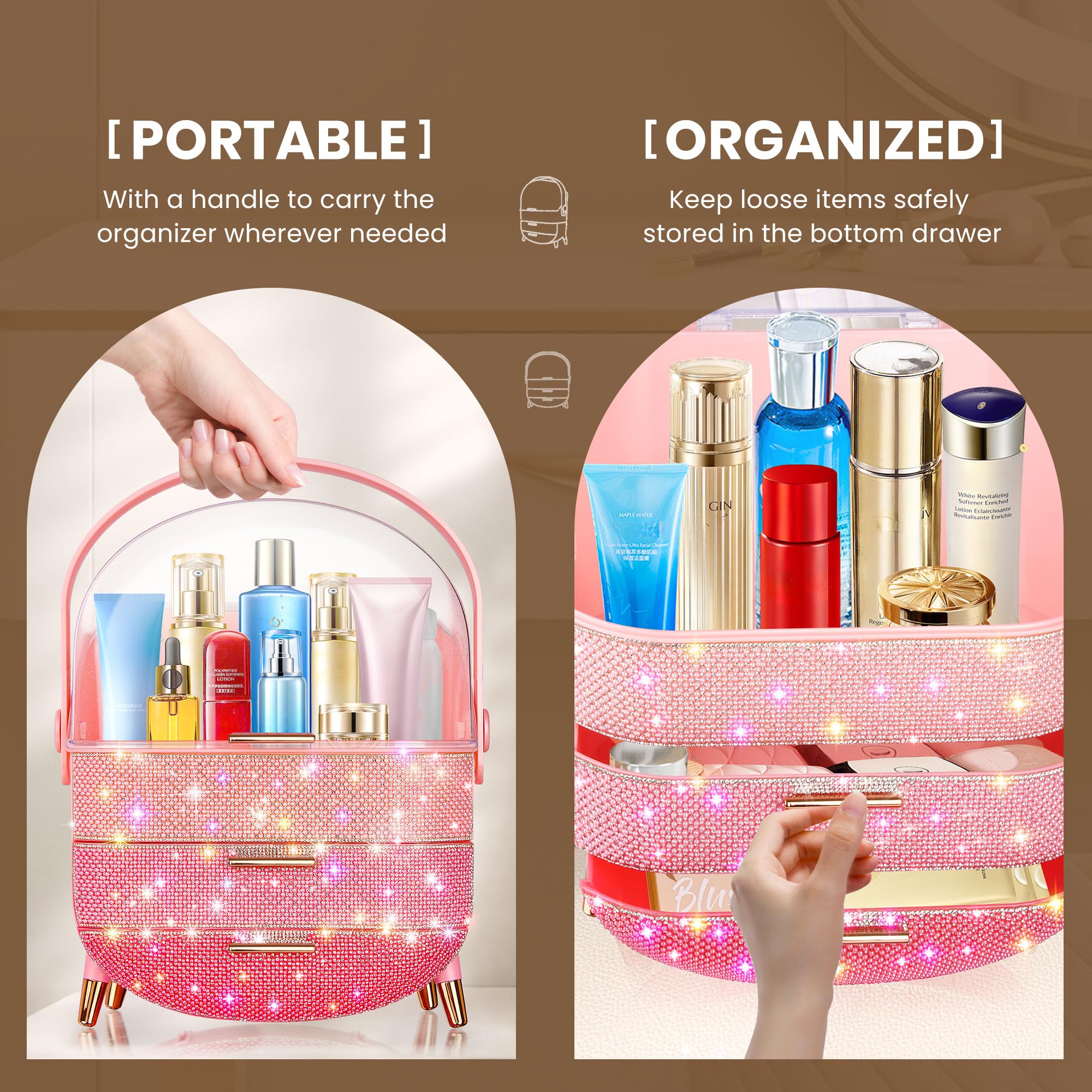Wimpern-Organizer Aus Acryl – Mit Pinzettenhalter, Staubdicht, Ca. 22x22x10 Cm, Marmor Pink