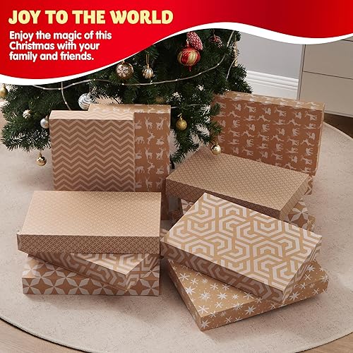 Miniatura 8 de JOYIN 12 cajas de Navidad, cajas de cartón kraft con patrón blanco de 17 x 11 x 2.5 pulgadas con tapa y base, ropa, cajas de regalo, camisas para
