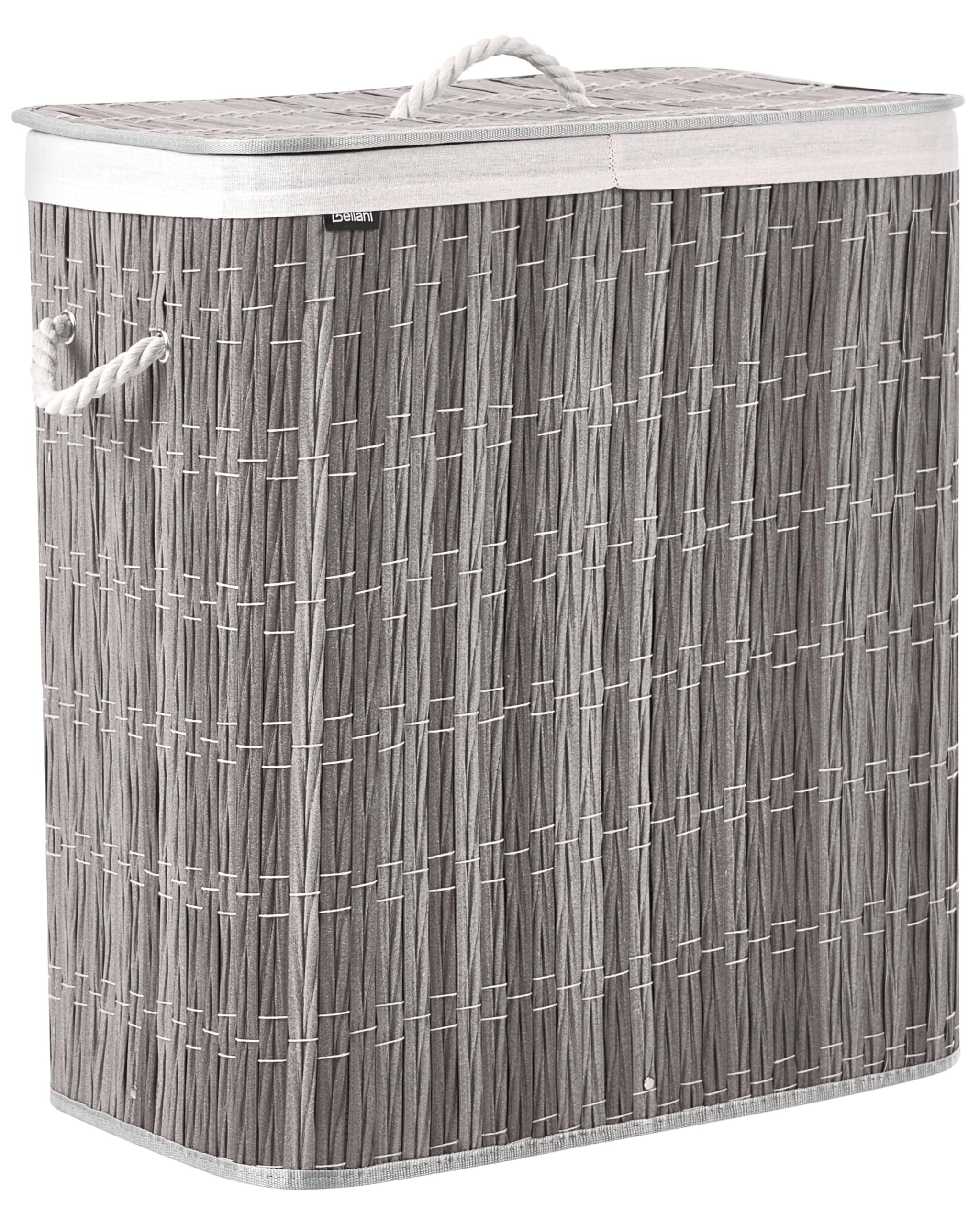 Cesto para la ropa sucia plegable con tapa forro extraíble de dos compartimentos de tela hecho a mano cuarto de baño 100l gris Arraias