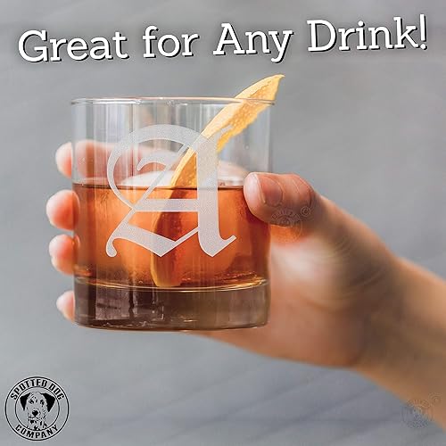 Miniatura 8 de Spotted Dog Company Monograma grabado de 11 oz Rocks Old Fashioned Lowball Vaso para whisky Scotch Bourbon (letra K)