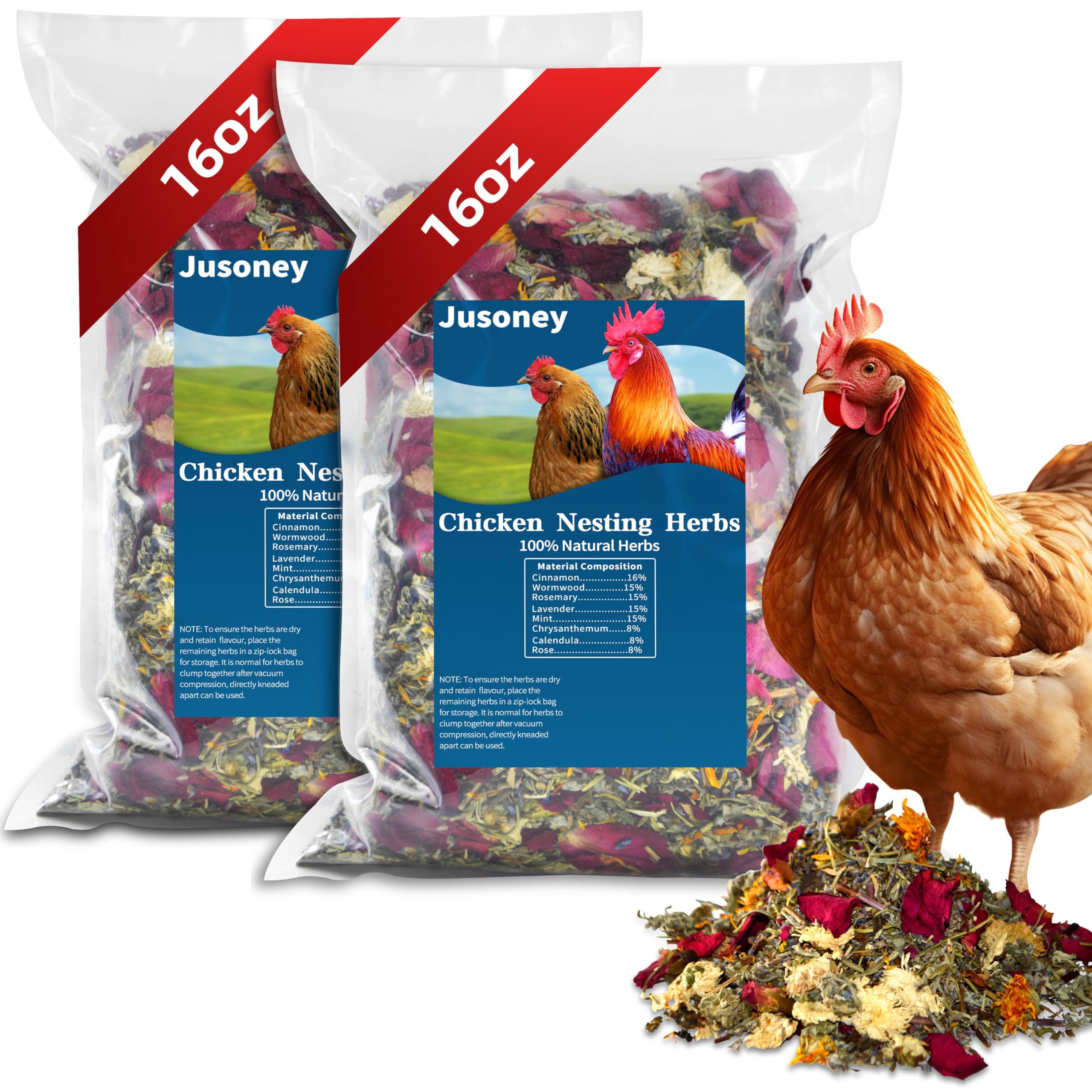 JUSONEY 32 OZ Nesting Herbs for Chicken Coop, Premixed 8 Dried Herbs Nesting Pads for Chicken Coop,Chicken Coop Accessories Help Coop Smell Promote