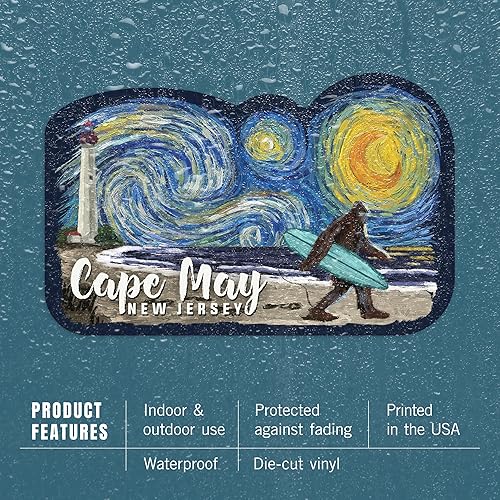 Miniatura 4 de Cape May, Nueva Jersey, Noche estrellada, Pie Grande en la playa, calcomanía troquelada de vinilo de contorno de 3 a 6 pulgadas, (calcomanía