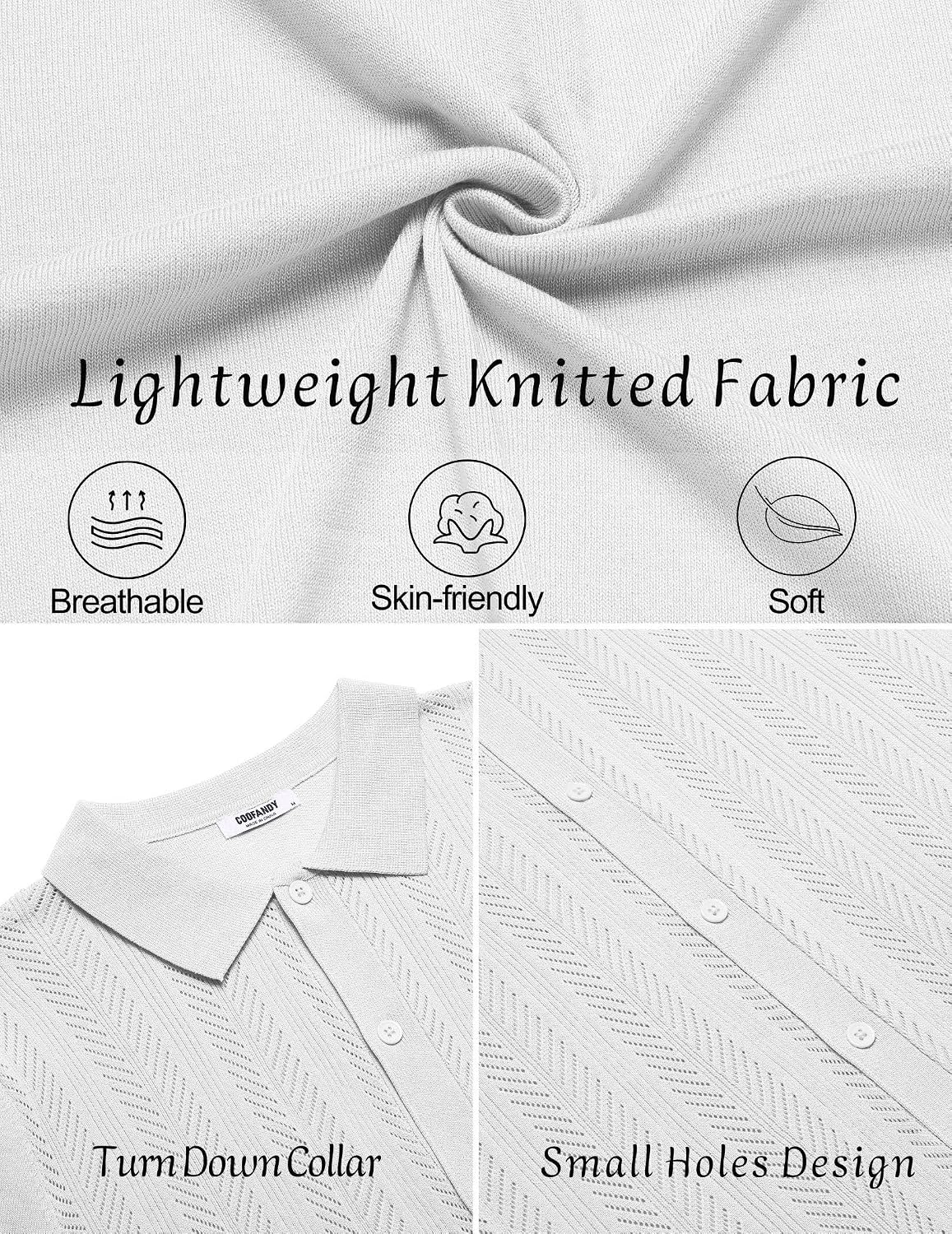 COOFANDY Men's Knit Shirt Short Sleeve Button Down Shirts Vintage Casual Summer Beach Shirts