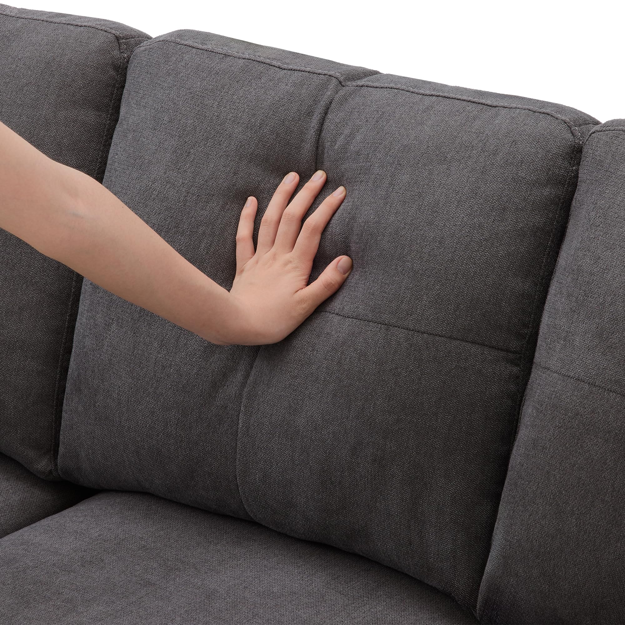 Bladez Sofá esquinero de 3 plazas en forma de L con espacio de almacenamiento y soporte para bebidas, sofá reversible con 2 cojines, sofá de lino de algodón para salón, oficina y apartamento (gris