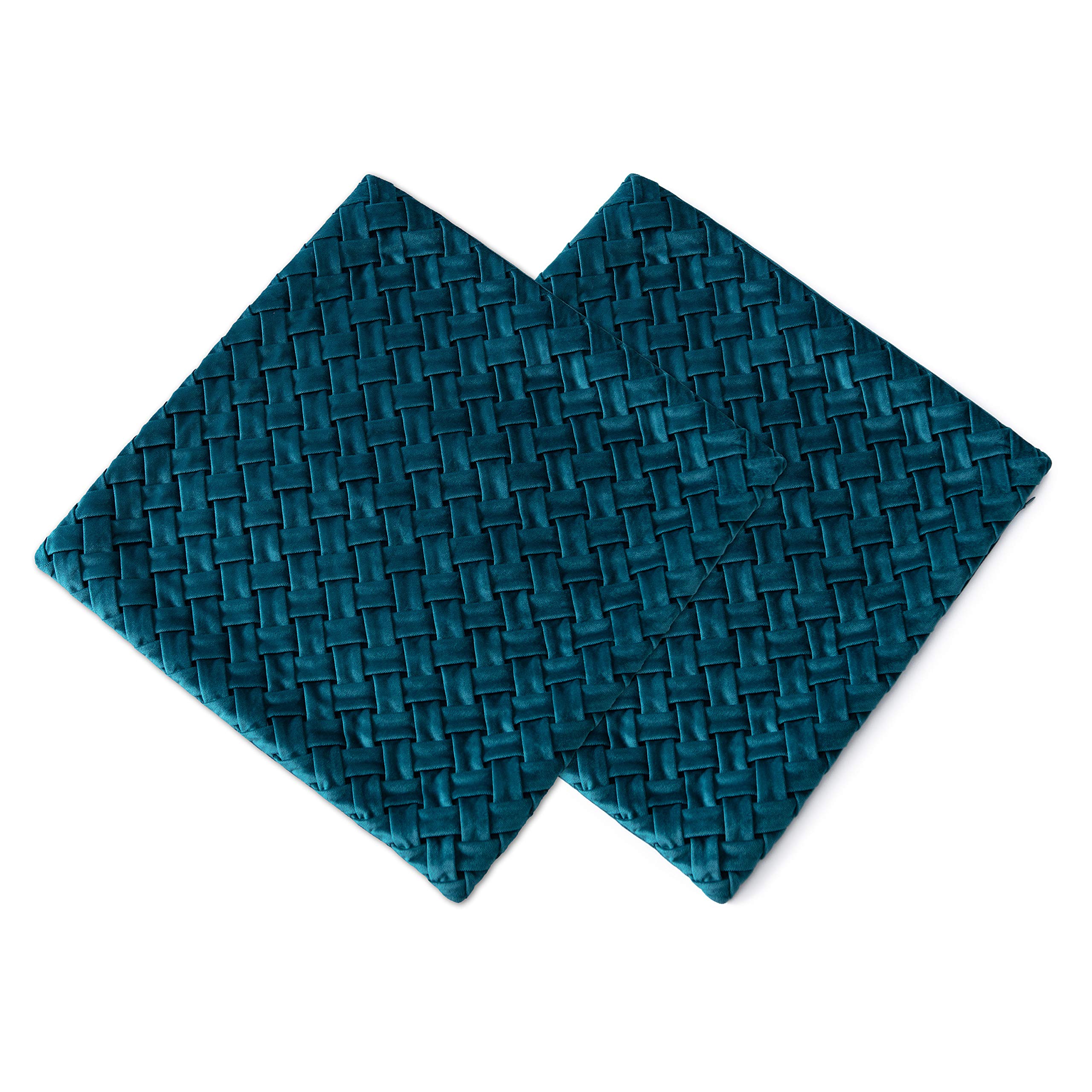 Chanasya Premium Lattice Textured Velvet Throw Pillow Cover - Plush Cover for Back Support Pillow - 2-Piece Set - 18" x 18” - Teal