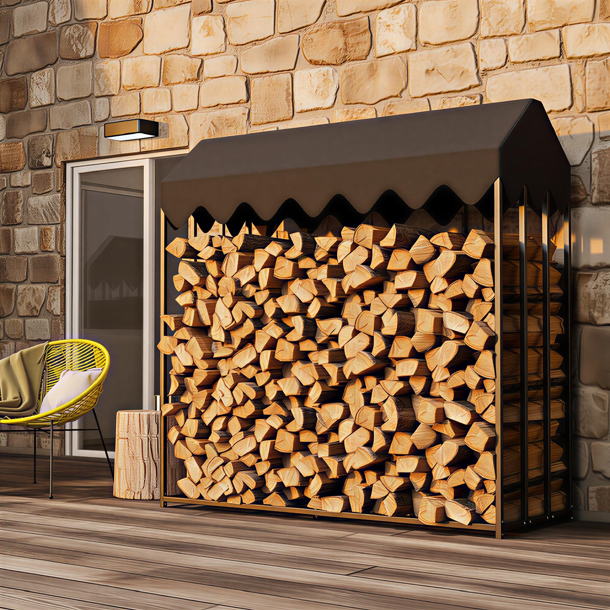 Outsunny Range bûches extérieur en acier 186 x 70 x 185 cm grande capacité 1,9 m³, étagère à bûches avec abri bois de chauffage et housse de protection 600D Oxford noir