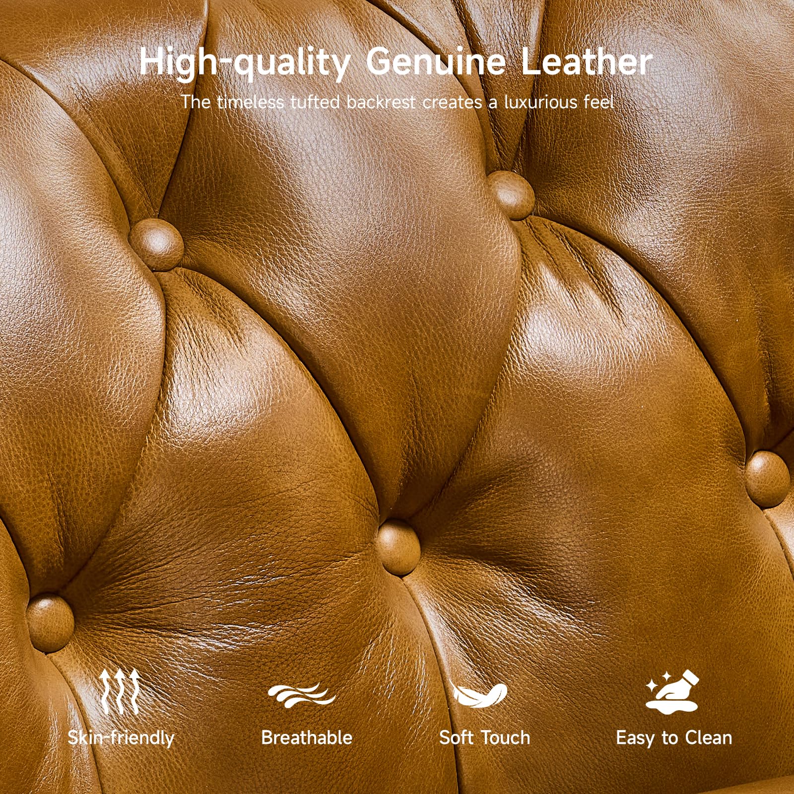 Leather vs Velvet Sofa: Which Is Right for You? (2026) 1 ONBRILL 80' Genuine Leather Sofa, Full-Grain Leather Chesterfield Sofa with Deep - product photo