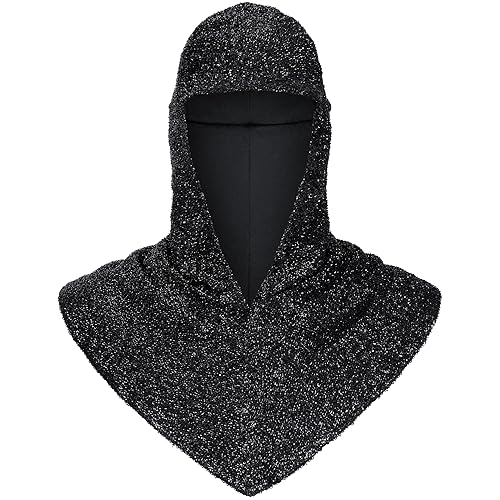 Renaissance Faux Chain Mail Coif Medieval Knight Cowl Crusader Armor Hood LARP Copsplay Costume Accessory - One Size - Black