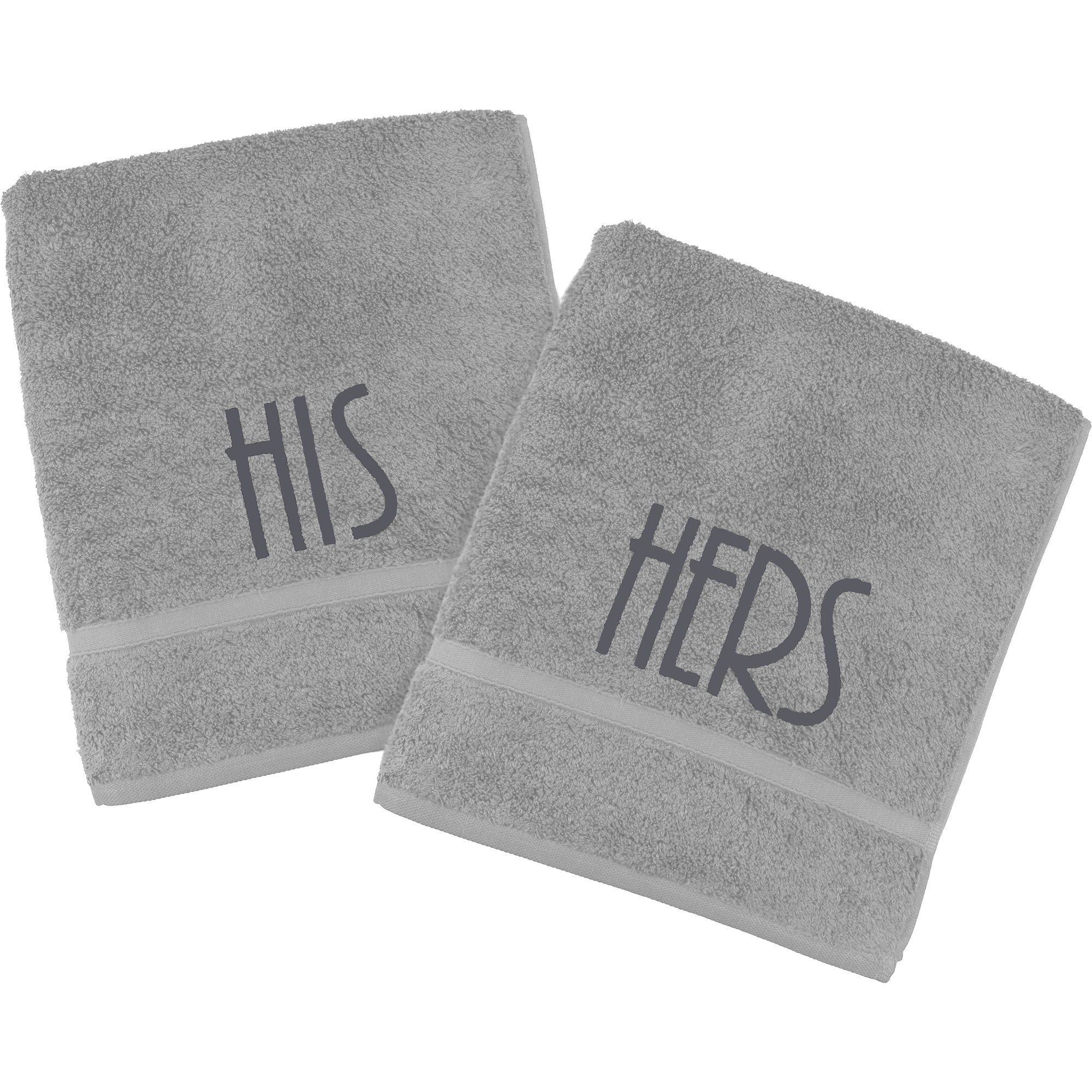 Teddyt's Charleston Grey With Charcoal Embroidered His & Hers Towels Gift Set (, Hand Towel Set (80X50cm))