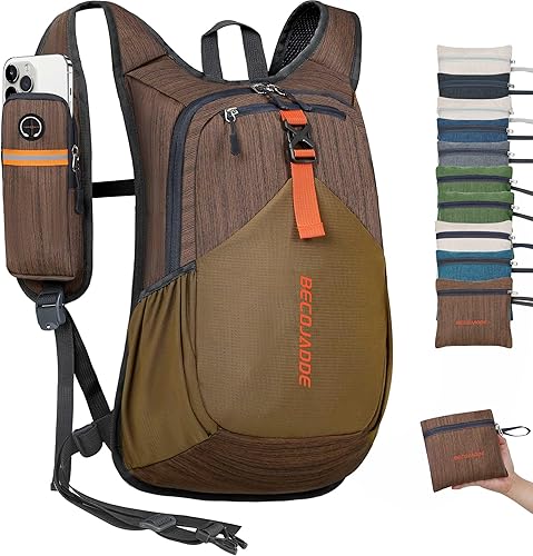 Miniatura 15 de Mochila de senderismo pequeña de 15 L para hombres y mujeres, plegable y ultraligera, para viajes, camping y actividades al aire libre, color marrón