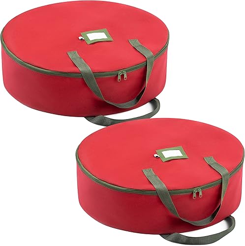 ZOBER - Bolsa de almacenamiento para coronas de Navidad de alta calidad no tejida de 24 pulgadas - Contenedor de almacenamiento con doble cierre y