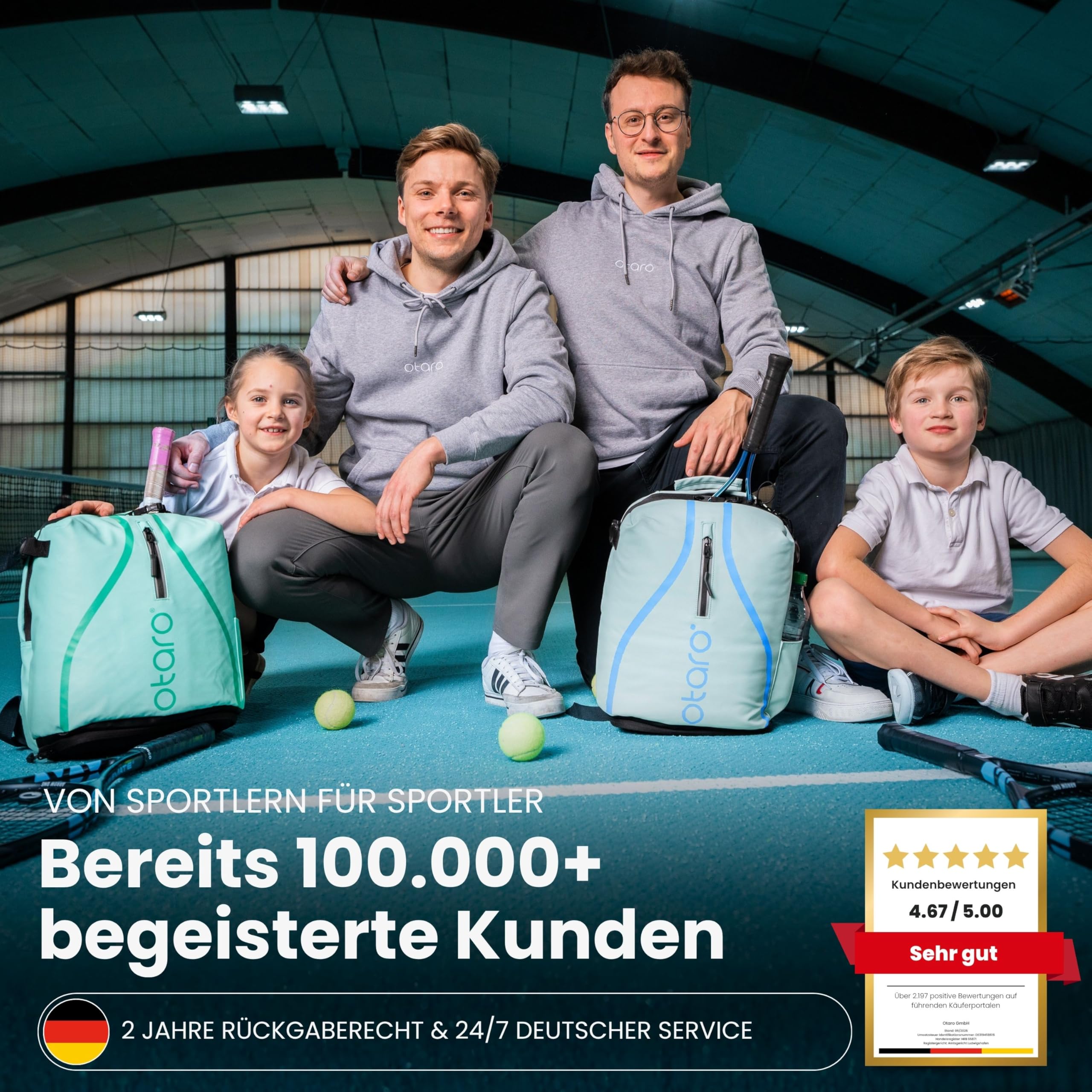 Otaro Tennisrucksack Kinder | 19L | Tennistasche Kinder für 5–11 Jahre | Rucksack mit Schuhfach & Schlägerhalterung | Wasserabweisend, Leicht, Reflektierend | Sportrucksack Jungen Mädchen