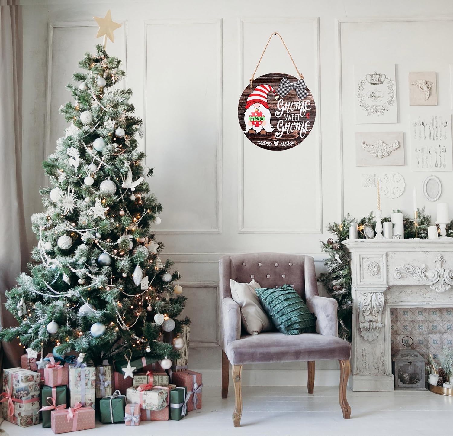 CYNOSA Interchangeable Seasonal Gnome Sweet Gnome Welcome Sign Front Door Decor Wooden Gnome Door Hanger, 12 Inches Farmhouse Wall Sign Gnome Decor (Brown) - Image 5