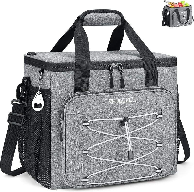 RealCool Bolsa térmica suave plegable para 35/45 latas, hielera a prueba de fugas | Frío las 24 horas (con hielo), múltiples bolsillos, aislamiento de 5 capas, perfecto para el almuerzo, camping, picnics, playa, viajes por carretera, trabajo, kayak