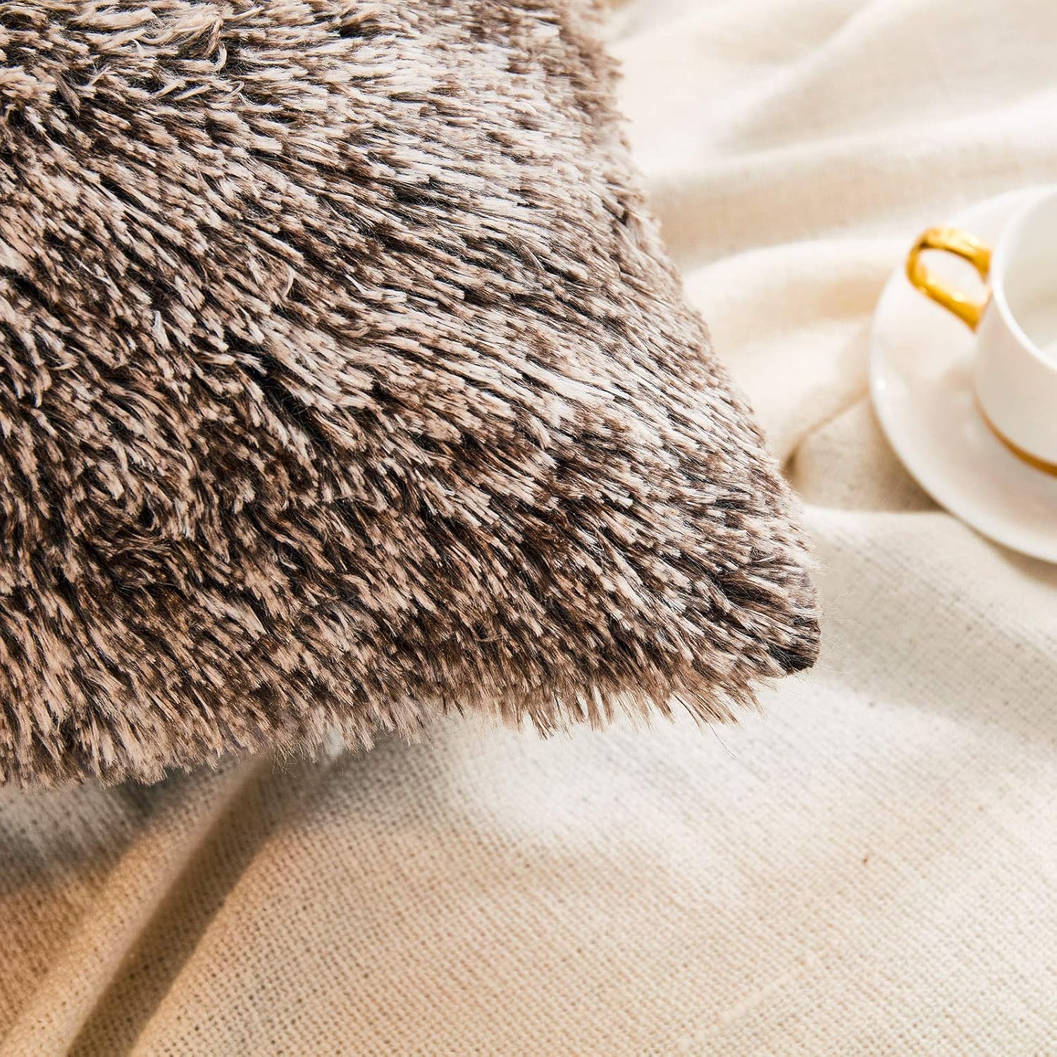 JAUXIO Faux Fur Decorative Throw Pillow Shams 2 Pack Luxury Shaggy Pillowcases Crystal Velvet Reverse King Size (Dark Grey Ombre, 20 X 36 Inches) - Image 4