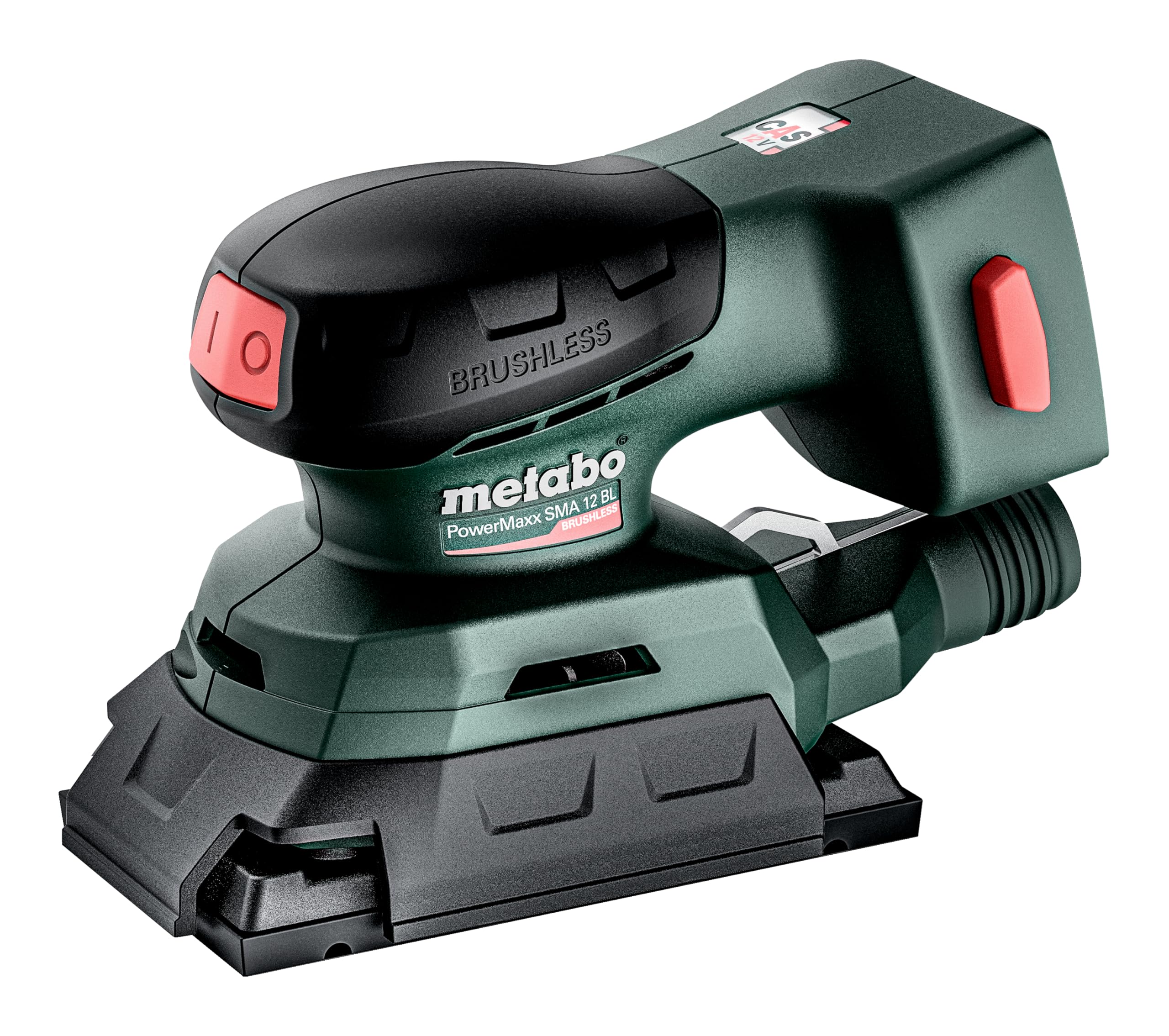 metabo Akku-Sander PowerMaxx SRA 12 BL - 12 V, 80 x 133 mm Schleifplatte - Brushless-Motor, kompakt & leicht, Drehzahlregelung, Staubbeutel, Softgrip, ideal für Holz & Metall - Inkl. Zubehör & metaBOX
