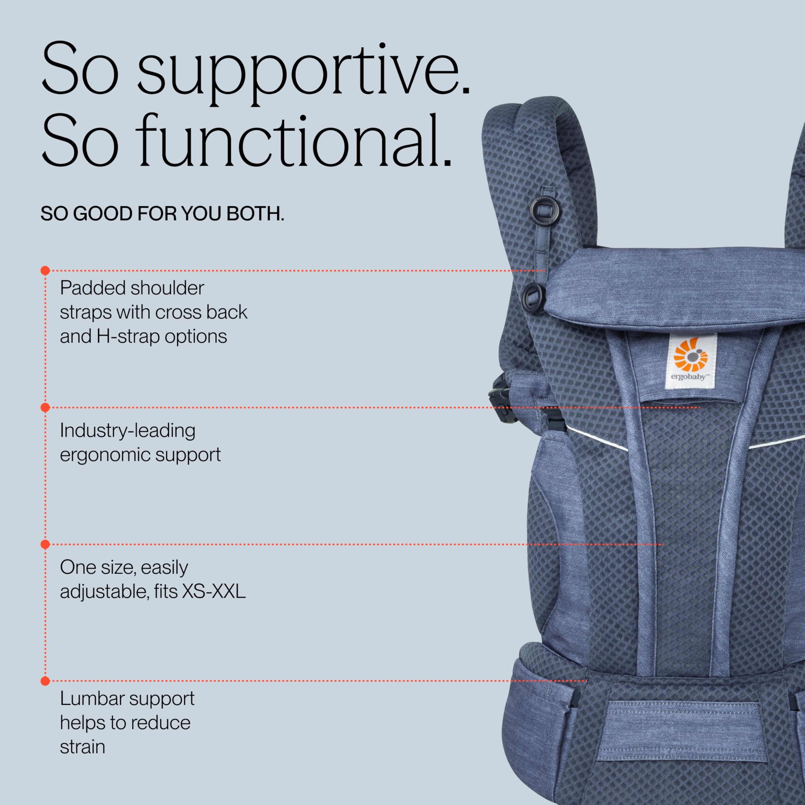 Ergobaby Omni Breeze Marsupio per neonati, 4 posizioni SoftFlex Mesh marsupio ergonomico frontale, Heathered Denim Blue