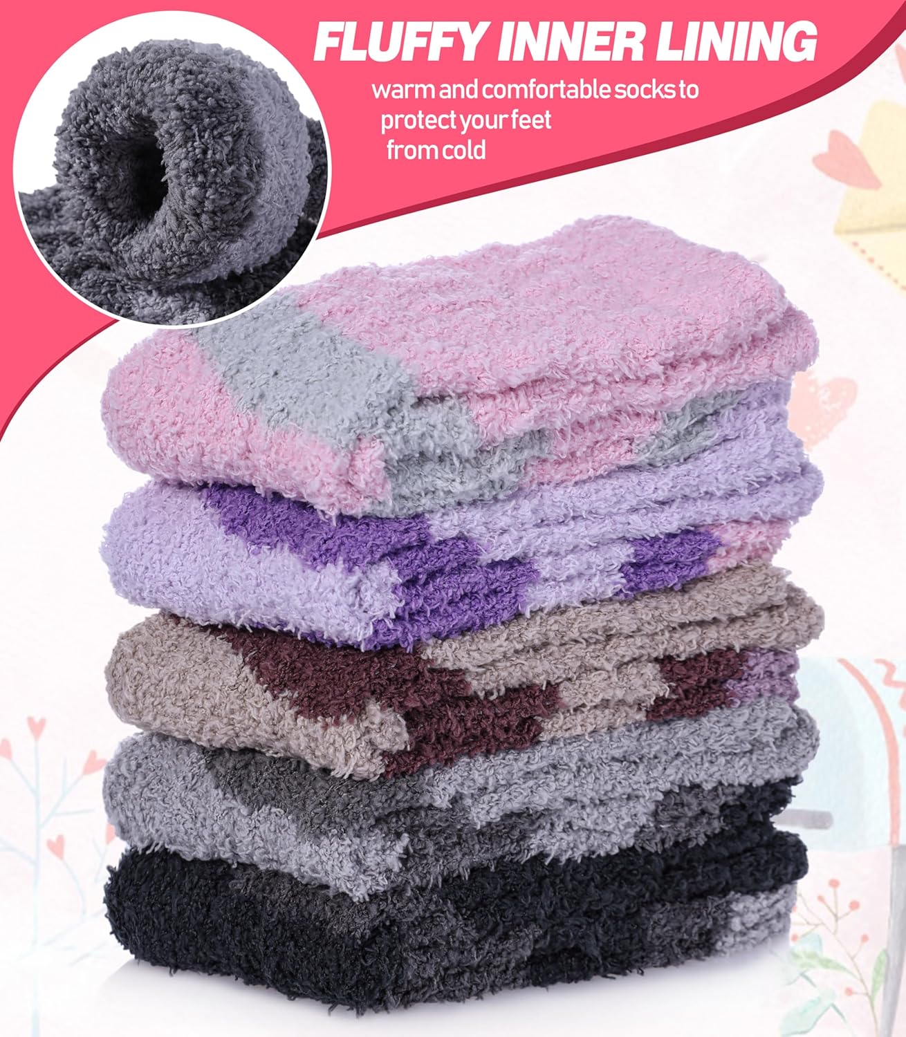DYW Fuzzy Socks for Women Fluffy Winter Warm Slipper Soft Cozy Home Sleeping Socks 5 Pairs - Image 3