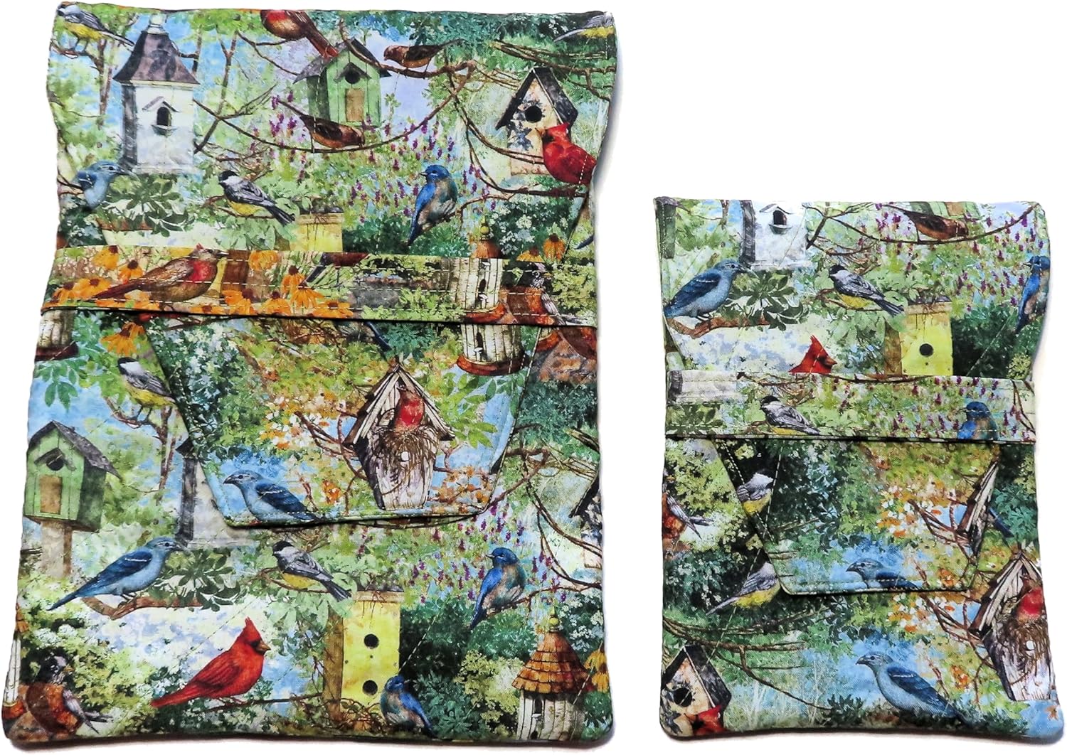 EReader Quilted Sleeve, Your Choice of Small or Large Book Sleeve, Quilted, Padded, Songbirds and Birdhouses