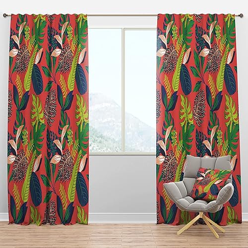 Cortinas opacas con diseño de hojas tropicales retro en I, para dormitorio, cortinas para sala de estar, cortinas con aislamiento térmico, panel