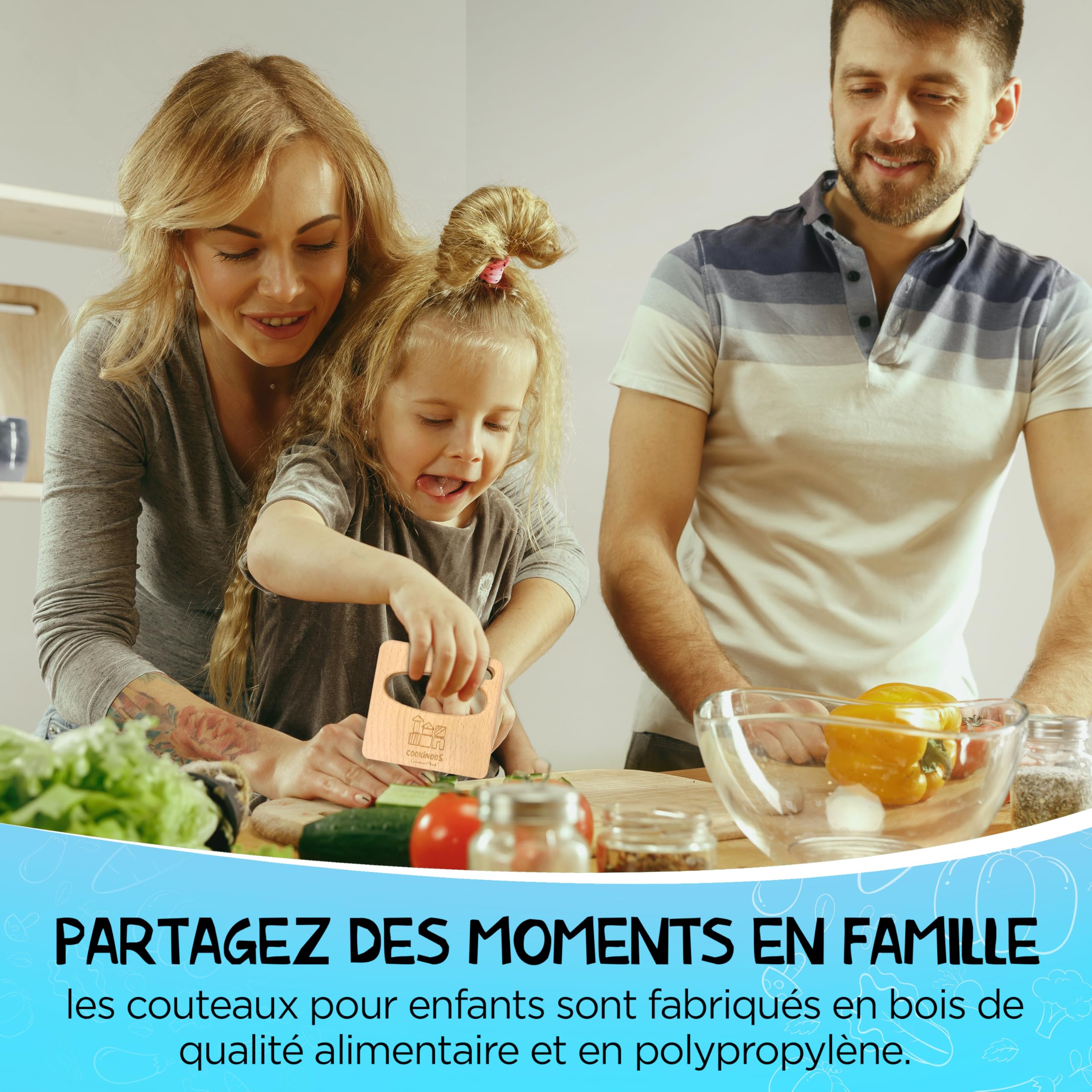Couteau Enfant Qui ne Coupe Pas, Ustensiles de Cuisine Enfant, COOKINOOS Le Kit 14 Pièces Montessori, Couteaux Sécurité Cuisine Enfant 3 Ans, Couteau en Bois.