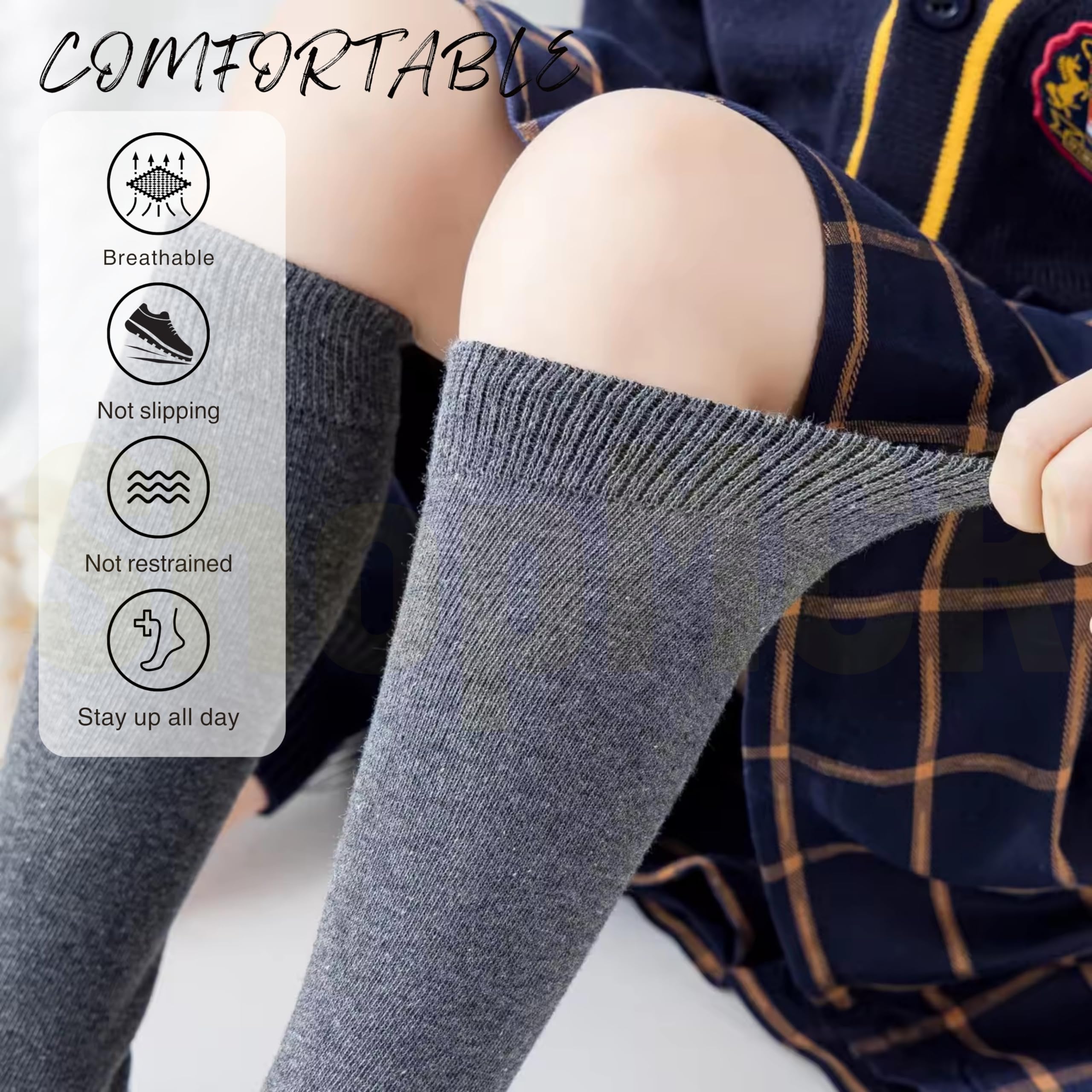 School Knee High Plain Socks 3 paia di calzini unisex per bambini, ragazzi e ragazze, per il rientro a scuola, altezza al ginocchio, in cotone Unisex - Adulto (Pacco da 3)