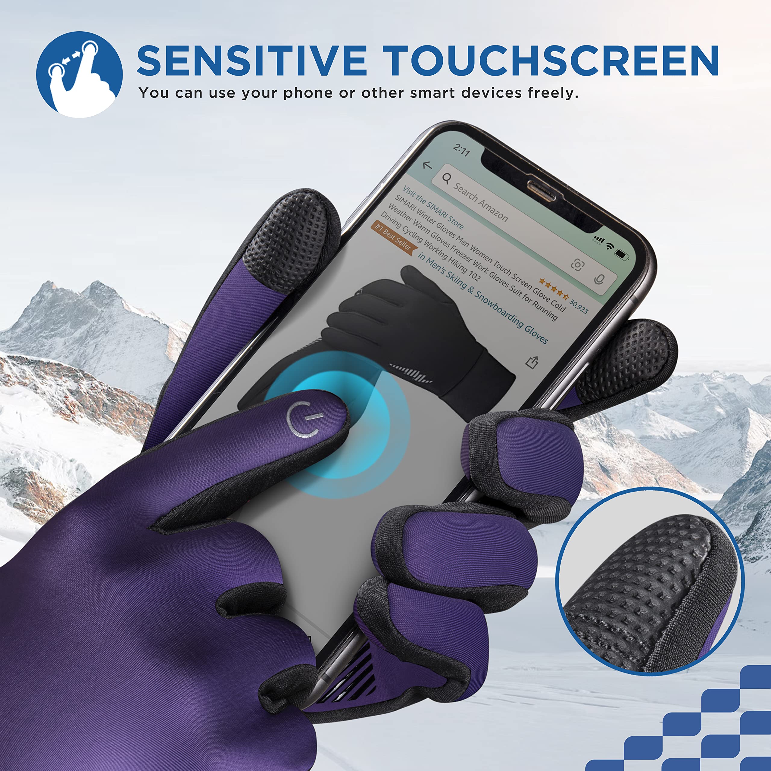 SIMARI Guanti termici invernali da uomo e donna, touch screen, antiscivolo, antivento, per guida, ciclismo, sci, lavoro, attività all'aperto SMRG102
