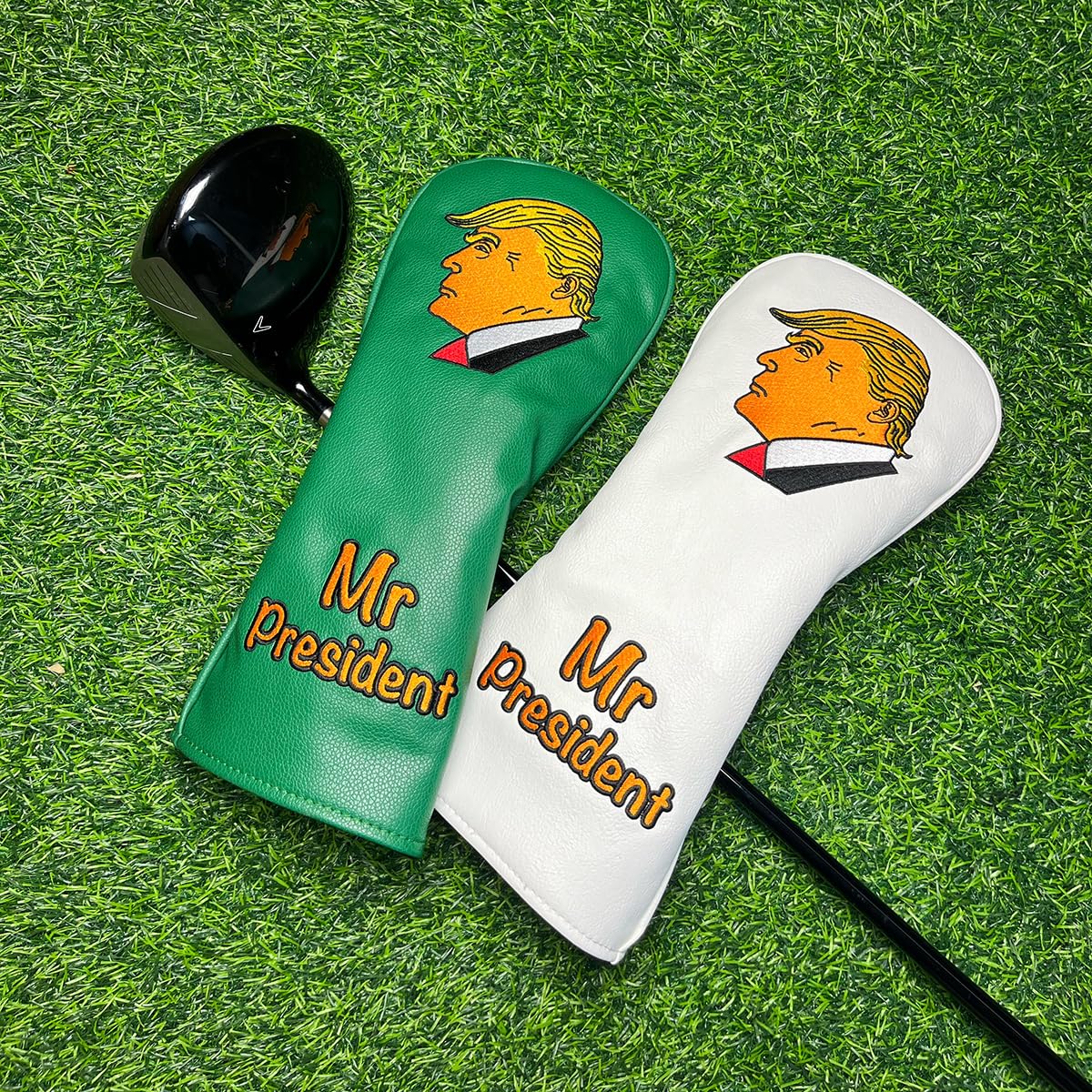 Mr. President - Funda para cabeza de golf, poliuretano duradero, color blanco y verde