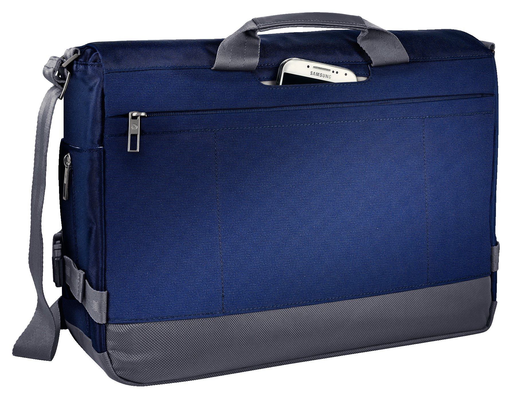Leitz 60190069, Maletín bandolera para ordenador portátil de 15,6" Smart Traveller, Poliéster/Piel, Azul titanio