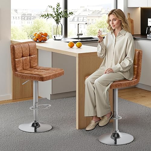 Miniatura 195 de Yaheetech Pink - Juego de 2 taburetes de bar de terciopelo ajustables, taburete giratorio moderno de altura de mostrador con base más grande para