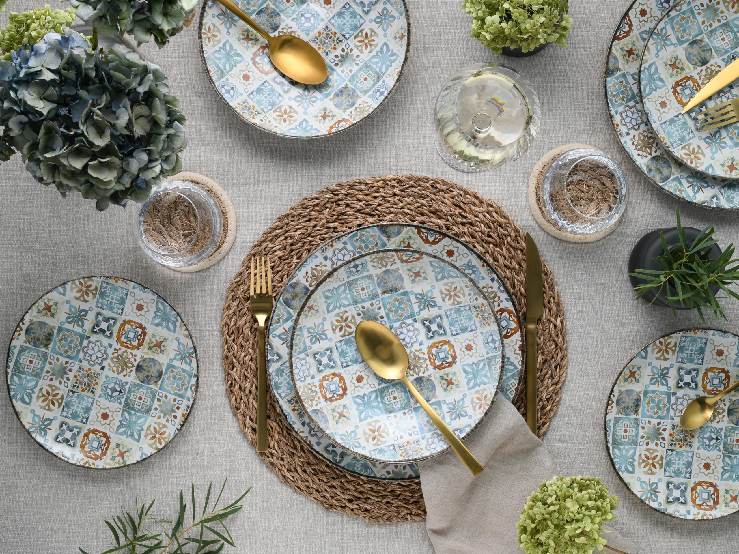 CreaTable, 24157, Serie Mosaik, 12-teiliges Geschirrset für 4 Personen, Teller Set aus Steinzeug, spülmaschinen- und mikrowellengeeignet, Made in Europe