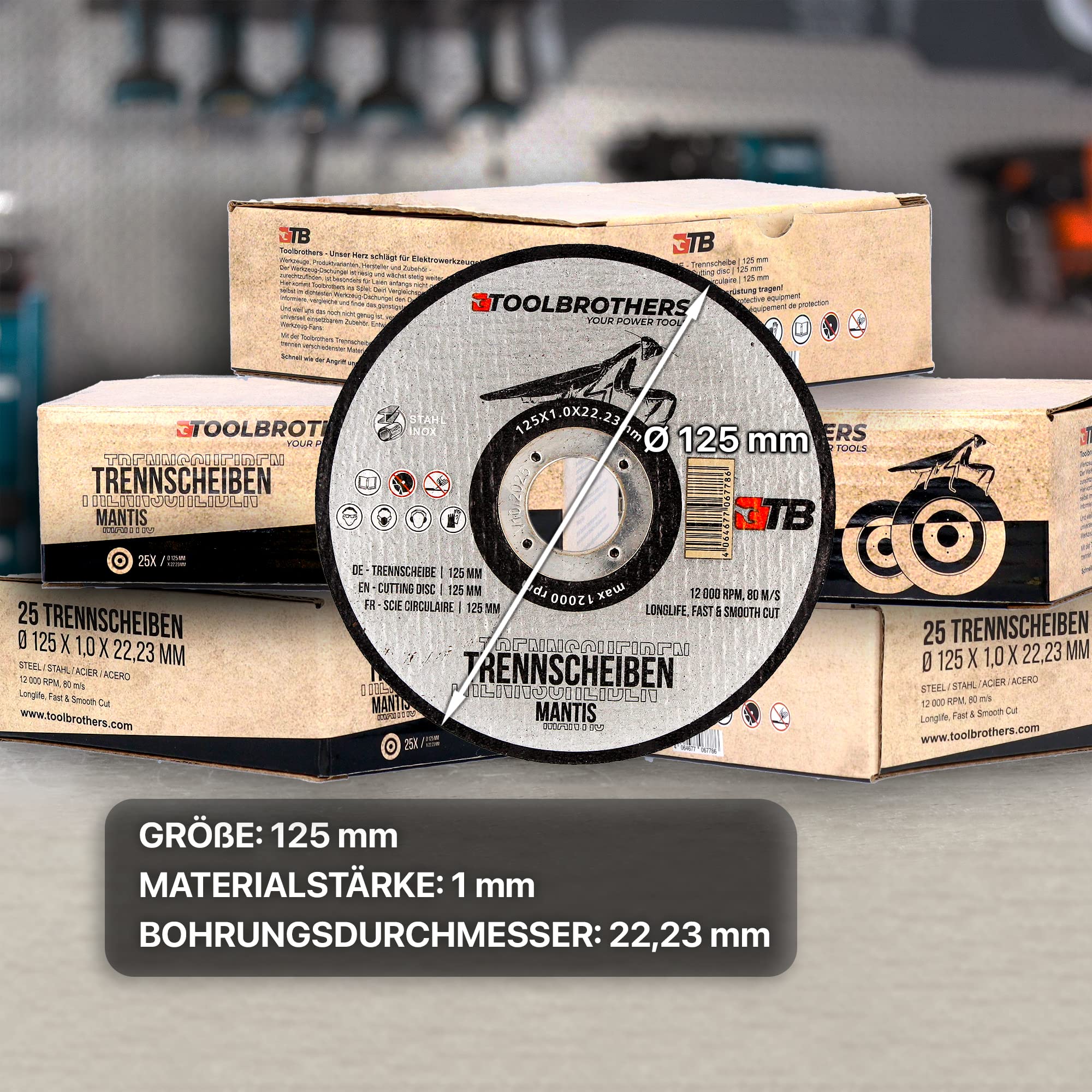 Toolbrothers MANTIS zestaw tarcz tnących w profesjonalnej jakości, 25 sztuk, 125 x 22,23 x 1 mm do obróbki metalu, stali, stali nierdzewnej/INOX do szlifierek kątowych (2)