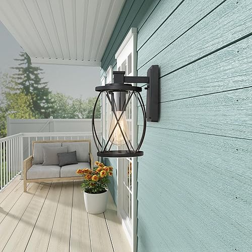 Miniatura 3 de Lámpara negra para exteriores, luz de porche de granja, impermeable, paquete de 2 lámparas de pared para exteriores, iluminación de vidrio
