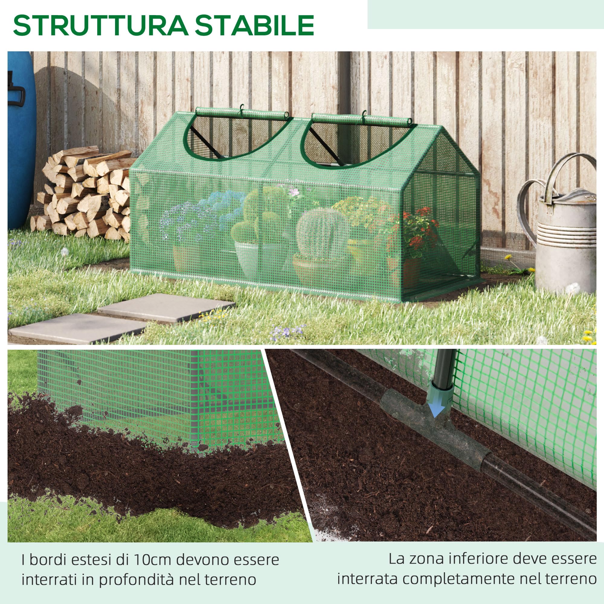 Outsunny Serra da Giardino a Casetta con Copertura in PE, Serra per Orto con Picchetti e Bordi Estesi per Piante e Fiori, 120x60x60cm, Verde