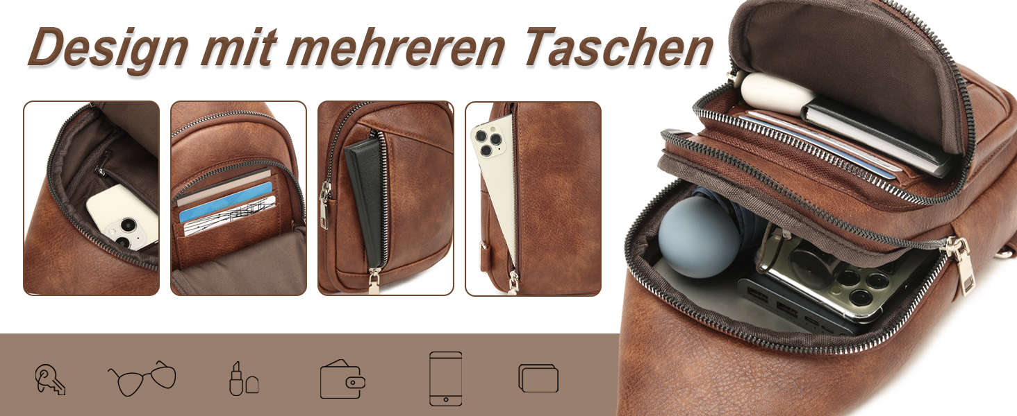 Travistar Borstzak voor dames, sling bag, 2-in-1 rugzak, klein, met 2 afneembare schouderbanden, PU-leer, crossbody tas, schoudertas, handtas, schoudertas, diefstalbestendig, Abrikozengrijs