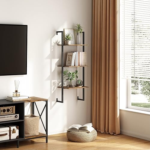 Miniatura 4 de Tajsoon Estante de escalera, estantería de 3 niveles, estante de escalera montado en la pared, estantería industrial, estante de almacenamiento