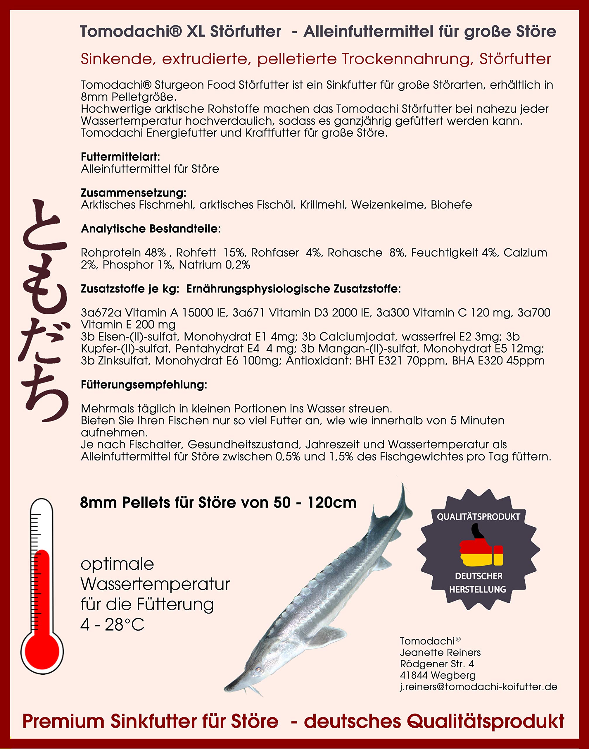Tomodachi Störfutter groß, Energiefutter Stör perfekt für die ganzjährige Störfütterung, Störsinkfutter hochverdaulich, arktische Rohstoffe, geringe Wasserbelastung, Premium Stör Kraftfutter 8mm 15kg