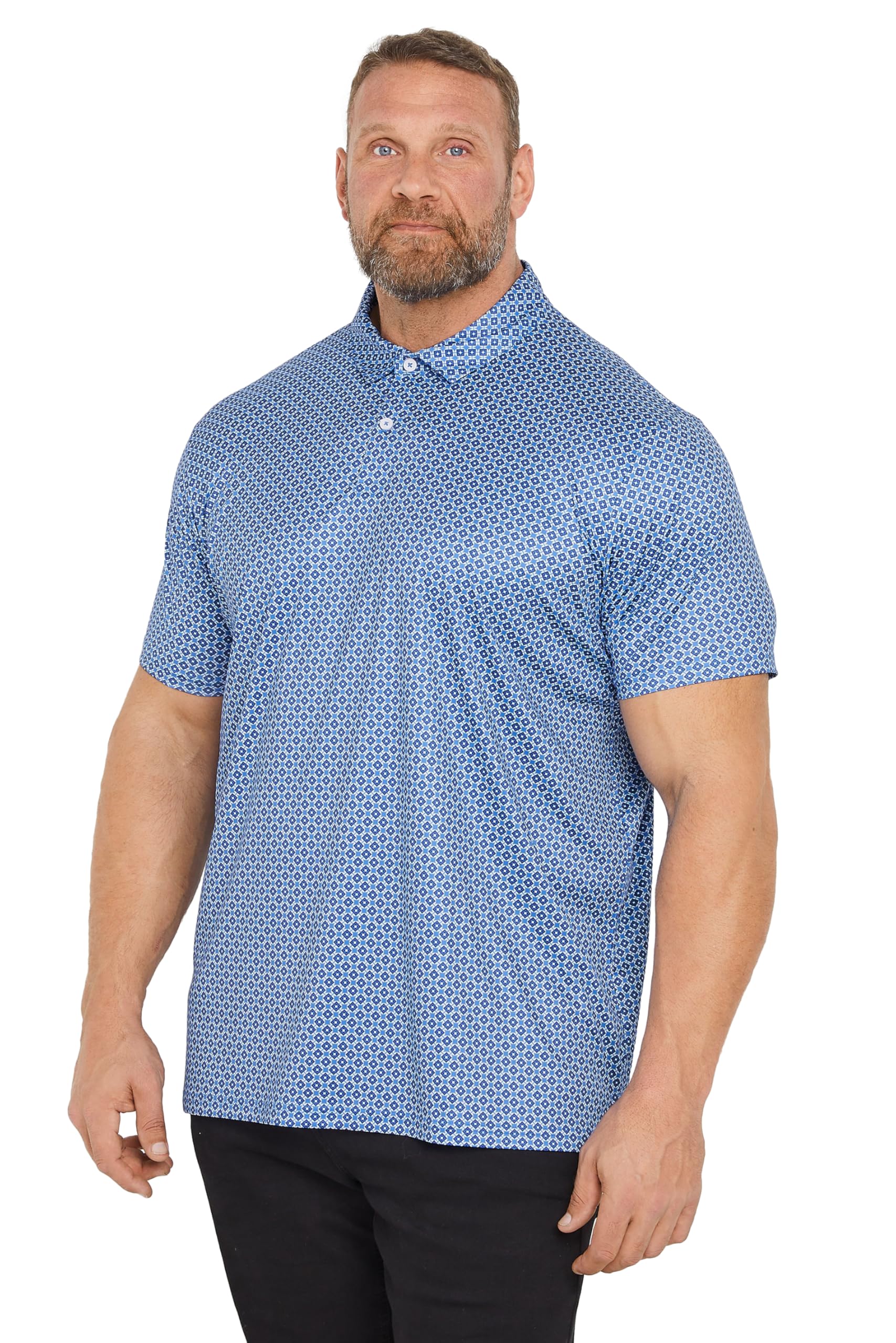 BadRhino Geometric Print Polo Shirt - Blue - XXL - Men's Golf Shirt