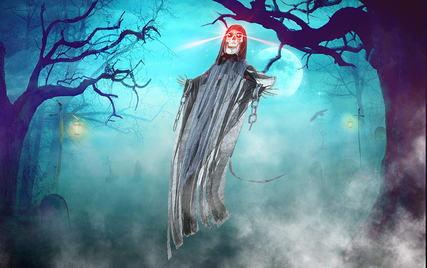 Prextex 5ft Grim Reaper Skull - Life Size Skeleton with LED Light Eyes| Wall Hanging Decoration | Spooky Halloween Decorations Outdoor and Indoor Halloween Party Props, Ornaments | Garden Home Decor