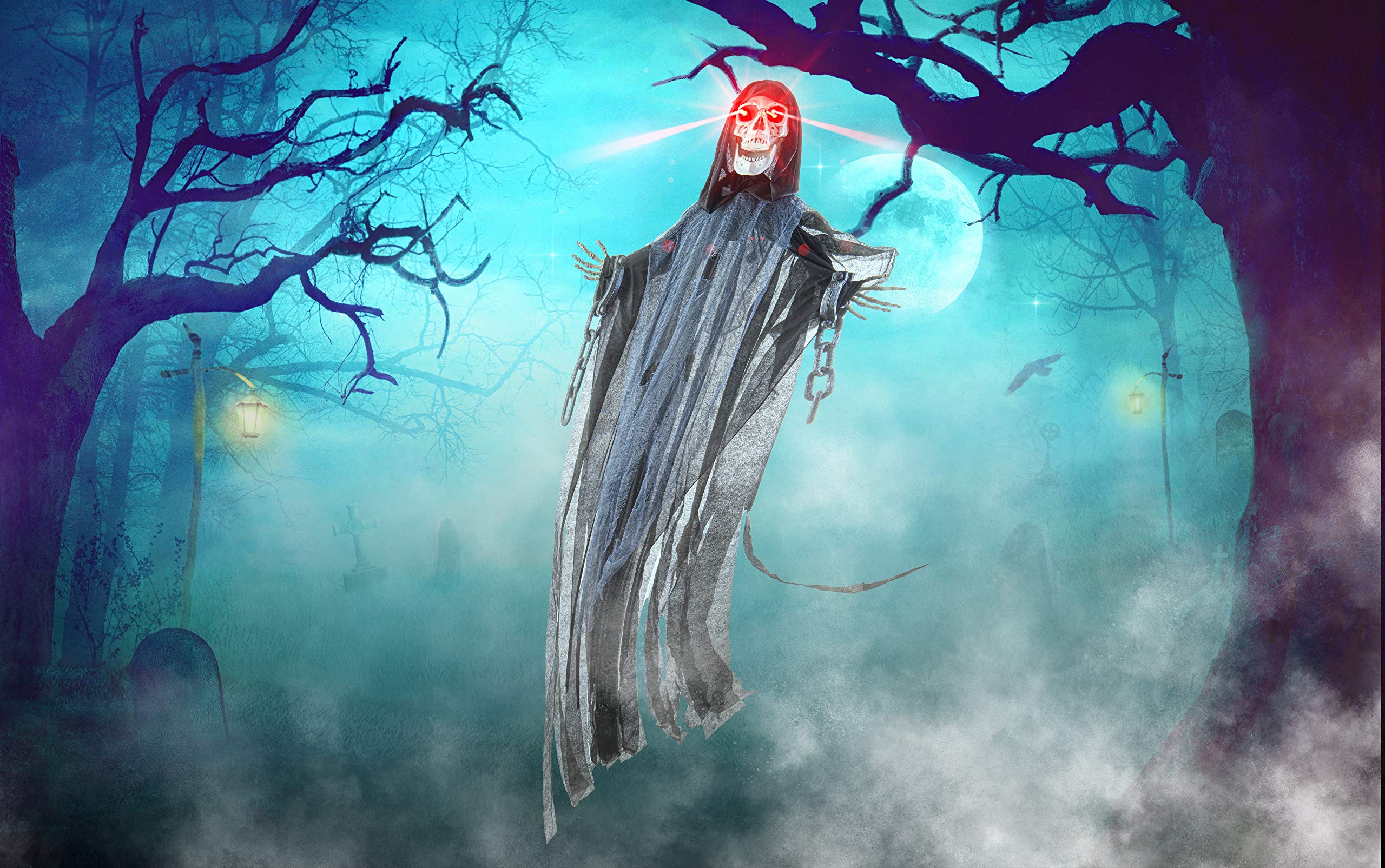 Prextex 5 Ft. Animated Hanging Grim Reaper Skull with Shackles Chains